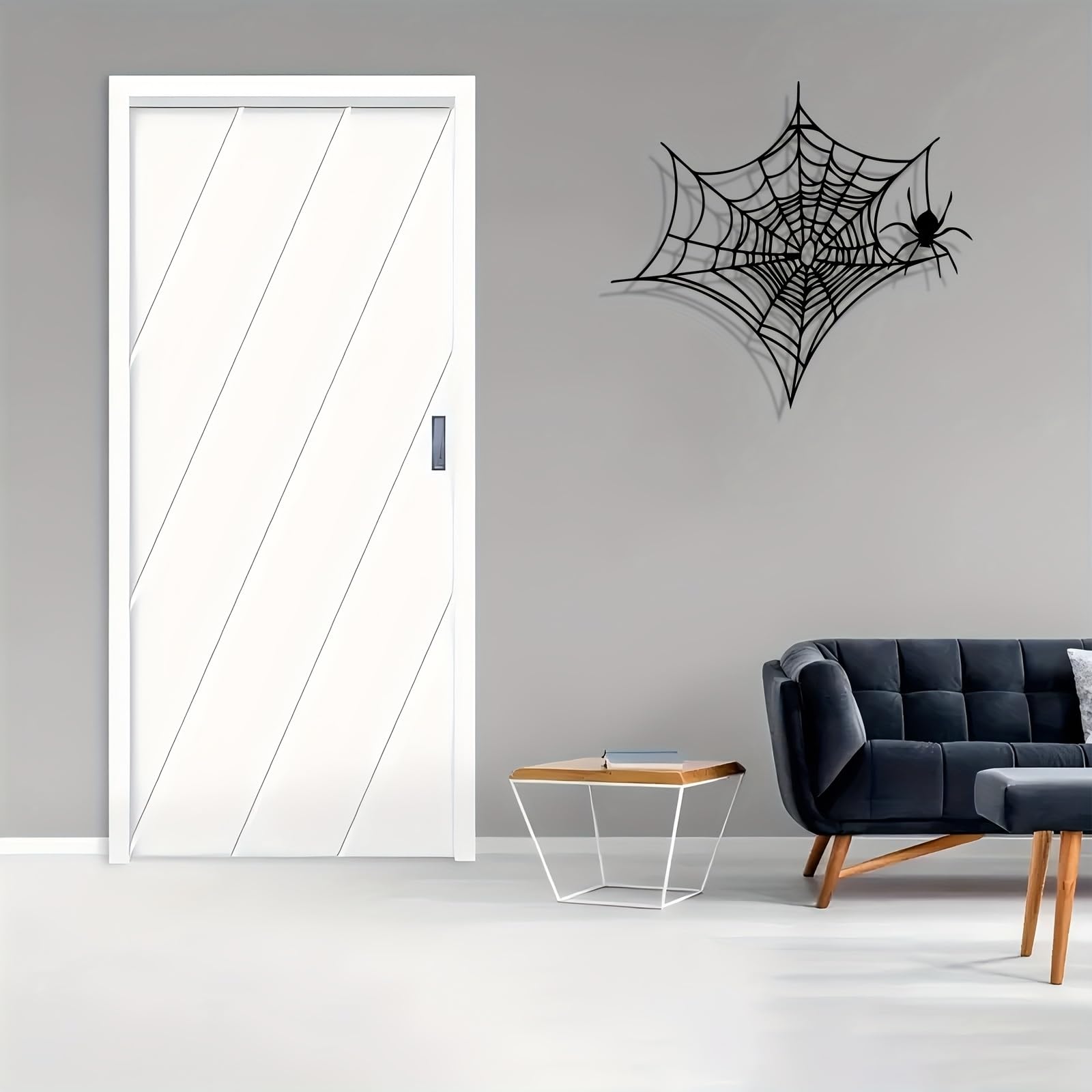 Decoración de pared abstracta contemporánea de metal con diseño de telaraña, estilo gótico, hierro con diseño negro, temática de Halloween, para interiores y exteriores, ideal para porches, patio