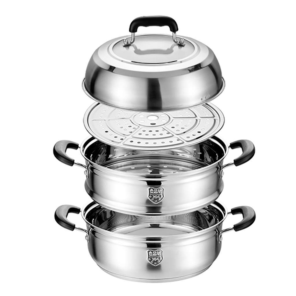 IUokLU Stock Pot/Steamer, Commercial/Household 3-Layer 304 Stainless Steel Soup Pot, for Gas Stove/Induction Cooker,28cm,28cm(26cm)