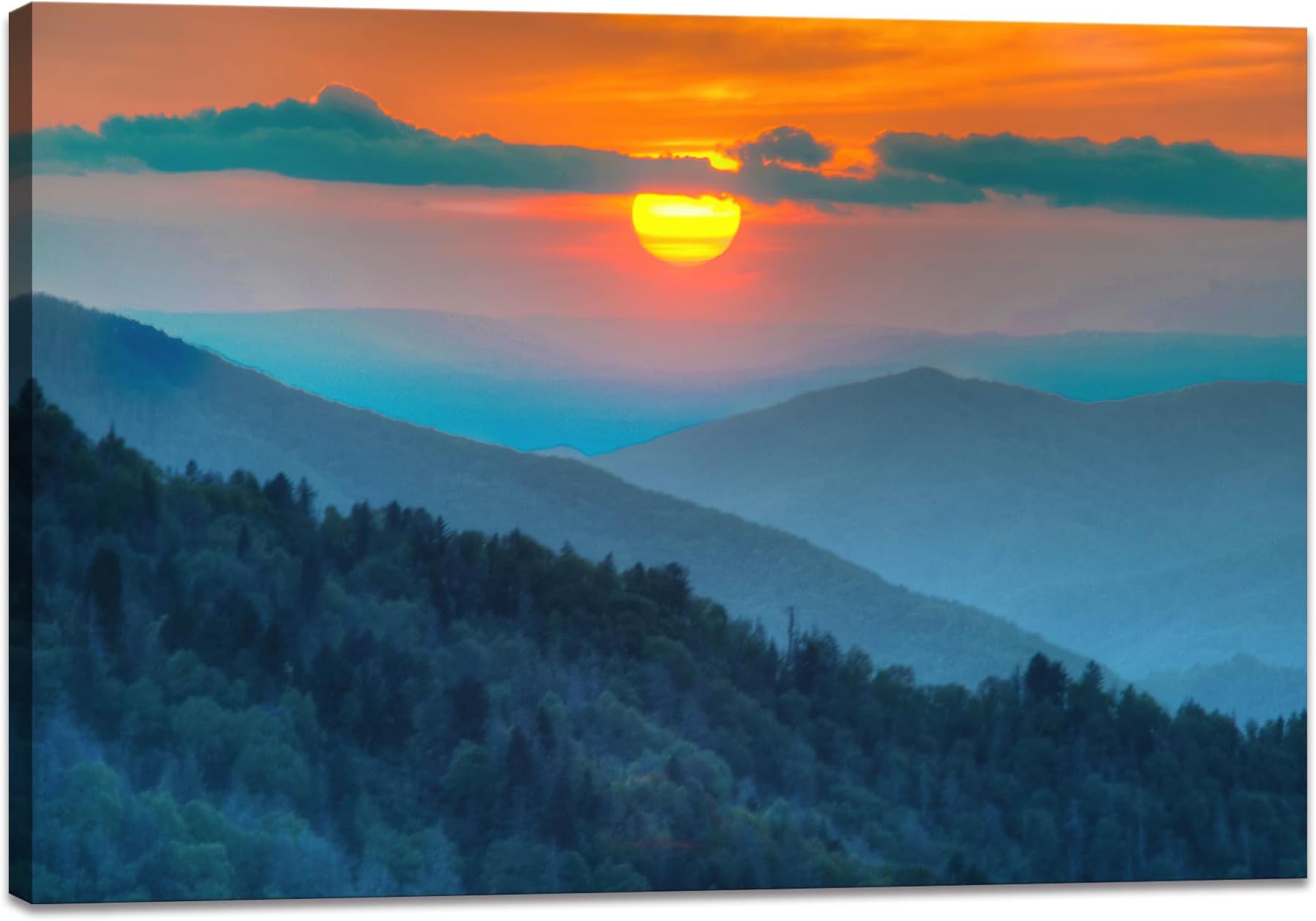 Landscape Prints pictures Wall Art National Park Great Smoky Mountains Sunrise Scenery Poster Canvas Artwork for Bedroom Decoration Framed Ready to Hang 16x24inch