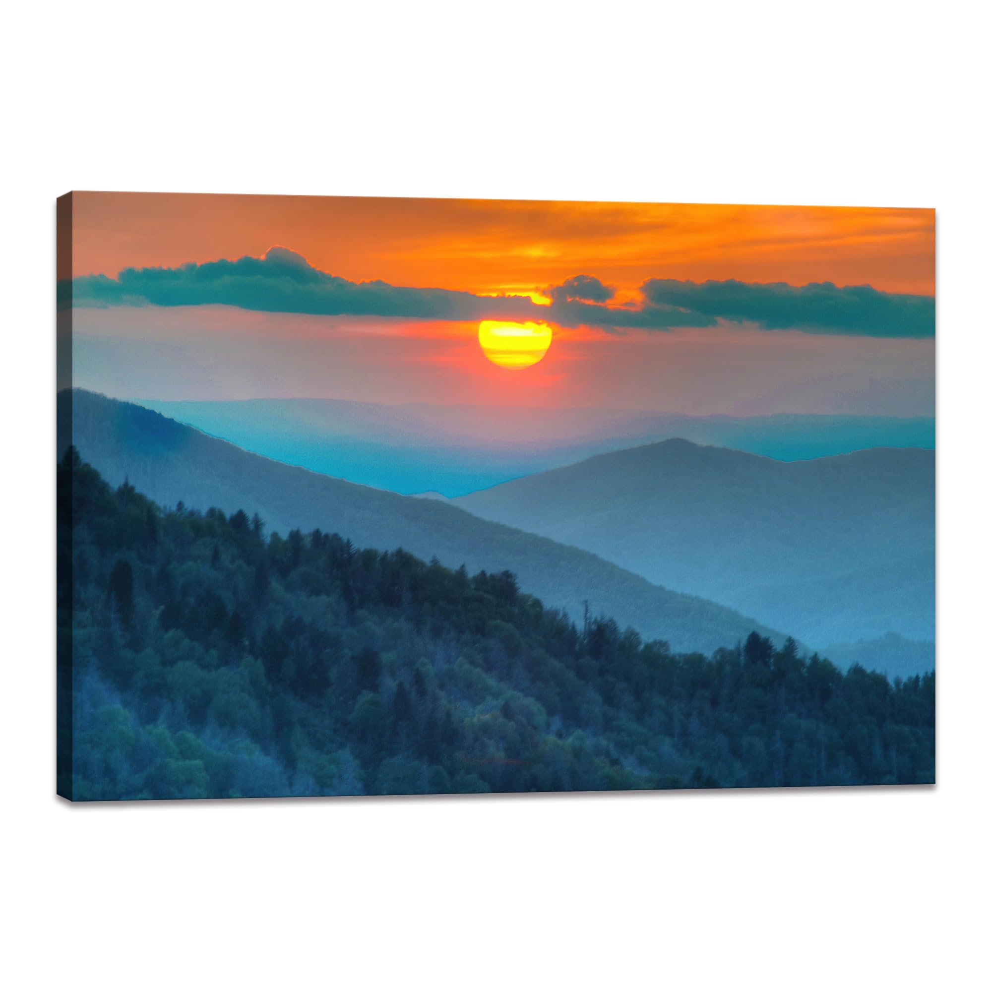 Great Smoky Mountain Wall Art National Park Canvas Framed Print Artwork Pictures Wall Decoration for Living Room Office 20x30inch
