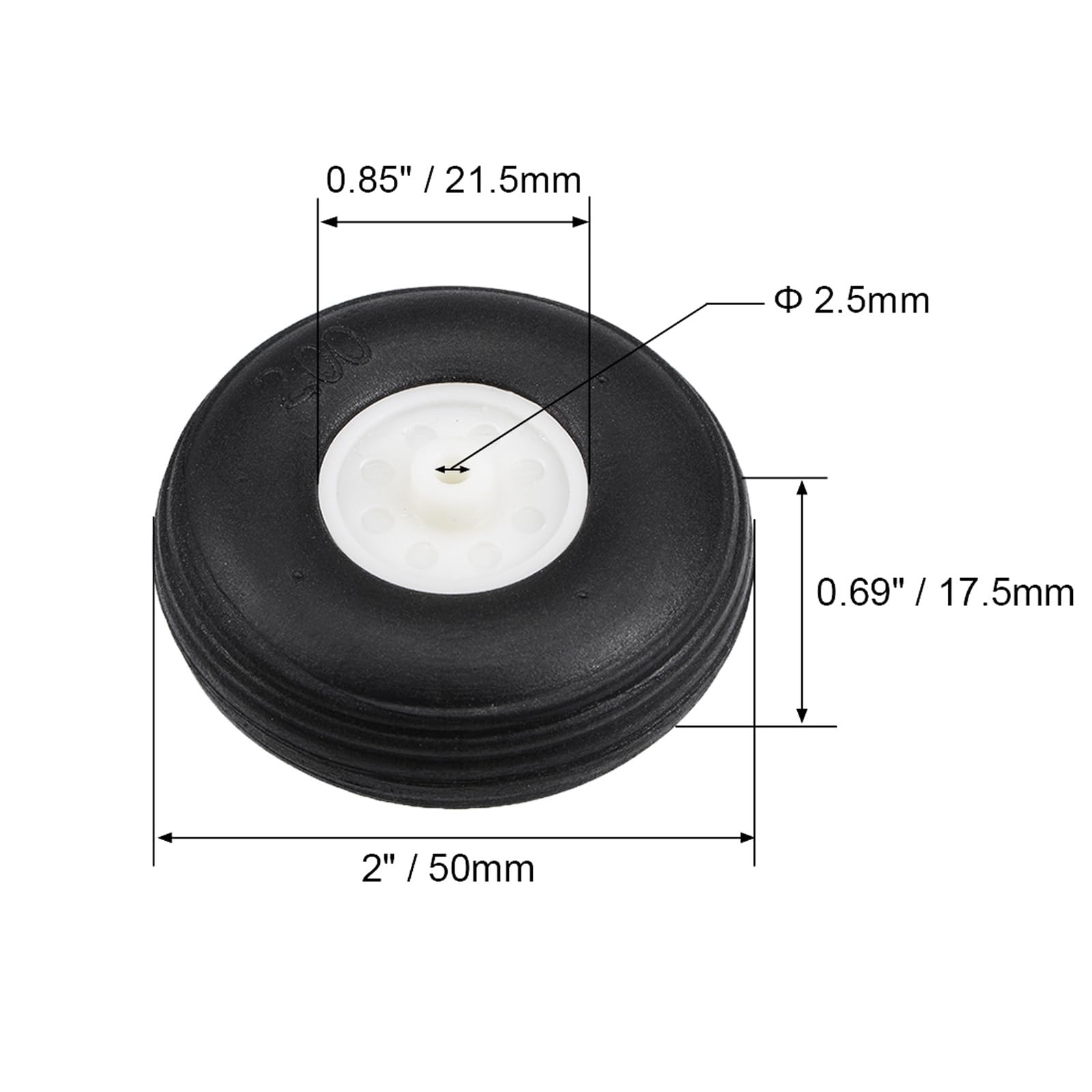 MECCANIXITY Tire and Wheel Sets for RC Airplane,PU Sponge Tire with Plastic Hub (1.75 Inch Pack of 2,2 Inch Pack of 2)