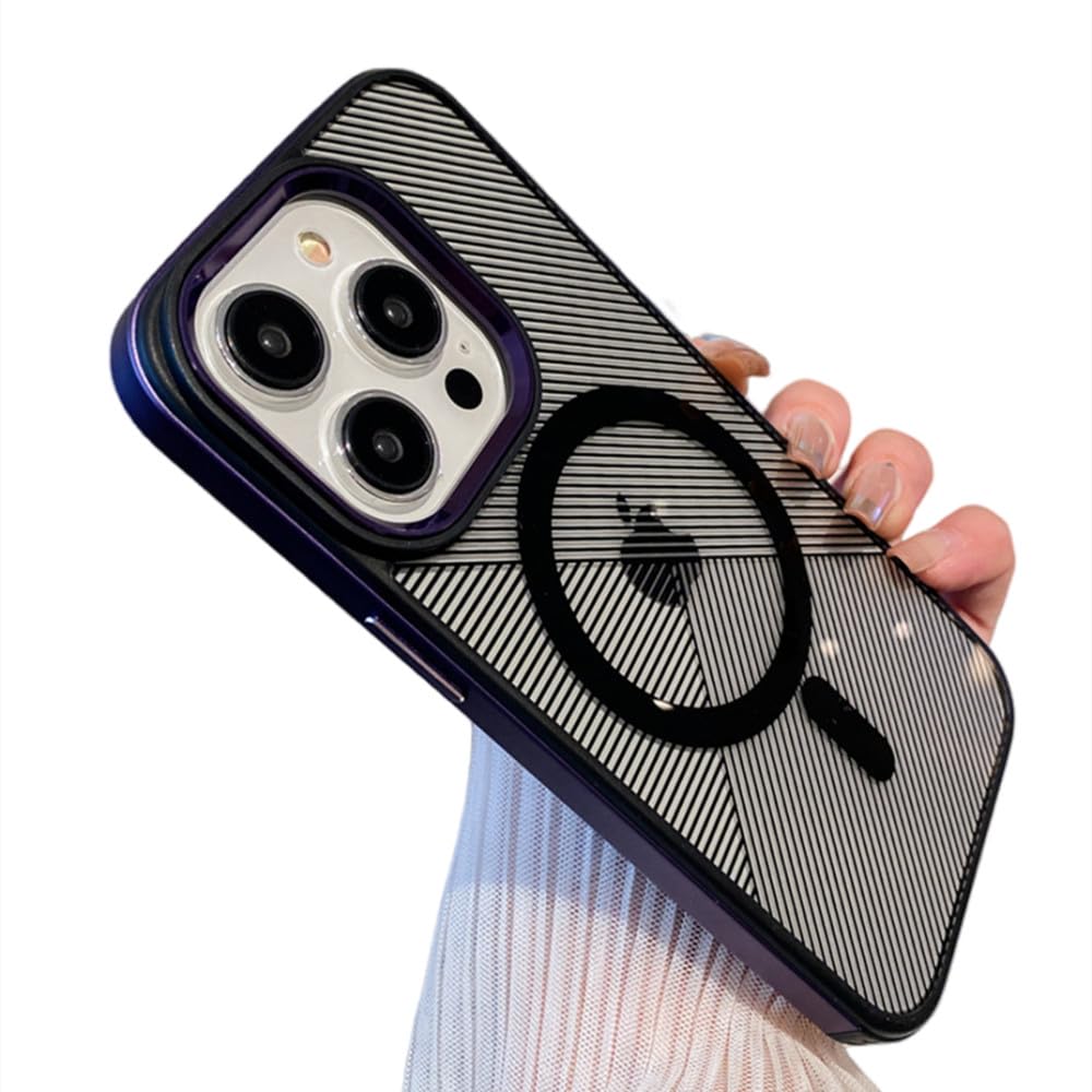 Coque iPhone 15 Pro Max transparente violette en métal géométrique antichoc PC dur - 7