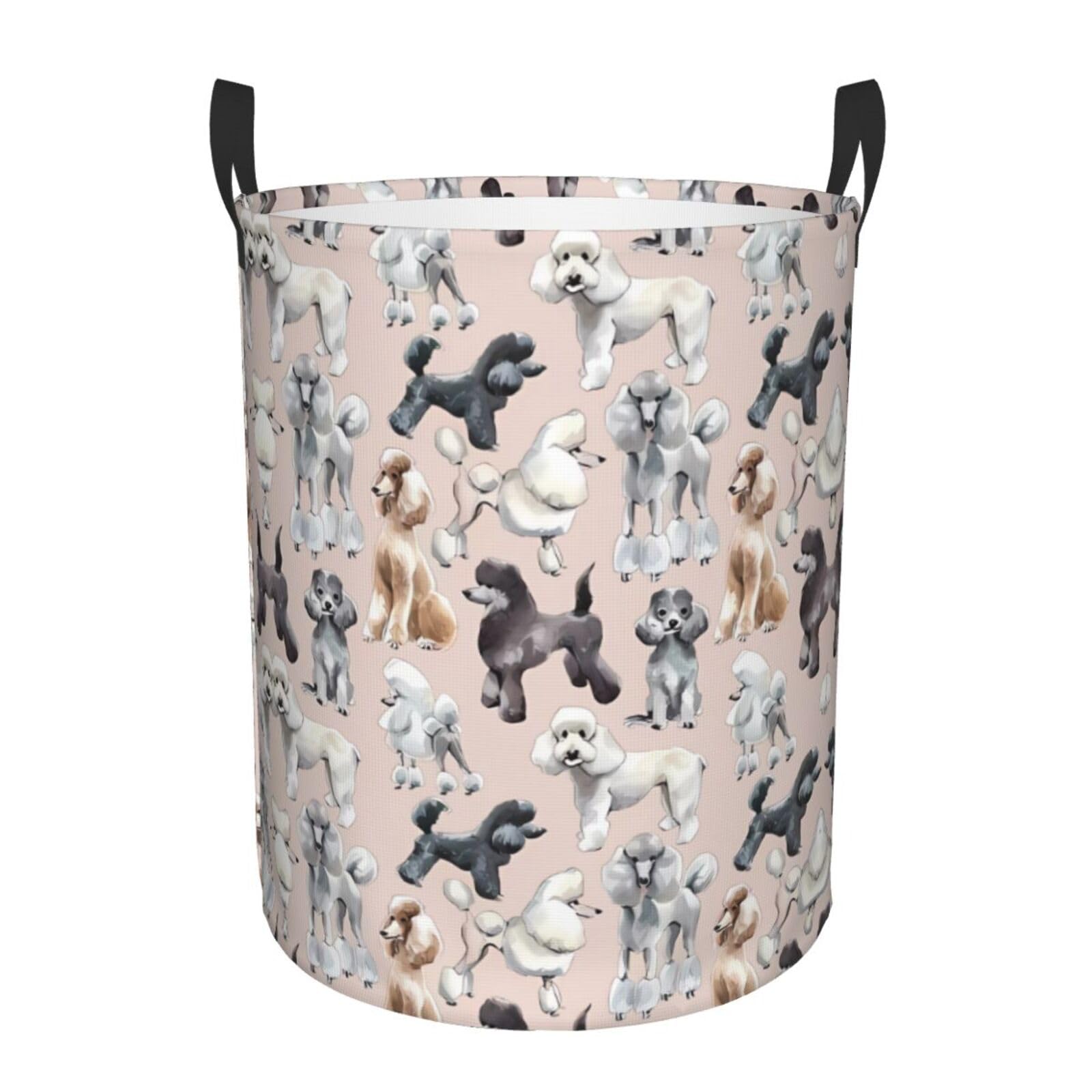 M Collapsible Poodles Dogs Print Circular Hamper Round