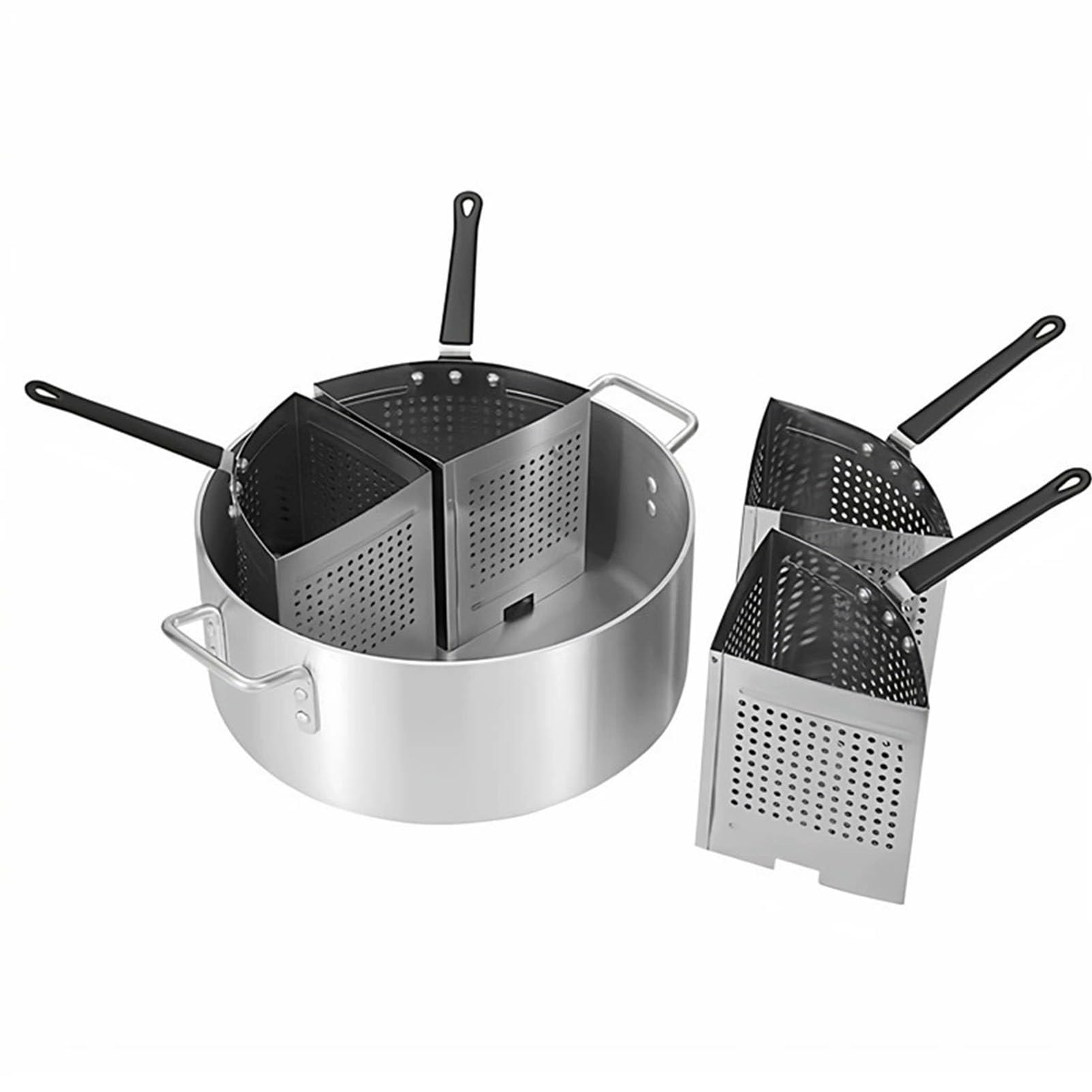 5-teiliges Nudeltopf-Set aus Aluminium für Nudeln und Gemüse, inklusive 4 Edelstahleinsätzen (Siebkörbe) – ideal für den gewerblichen Einsatz und die heimische Küche.