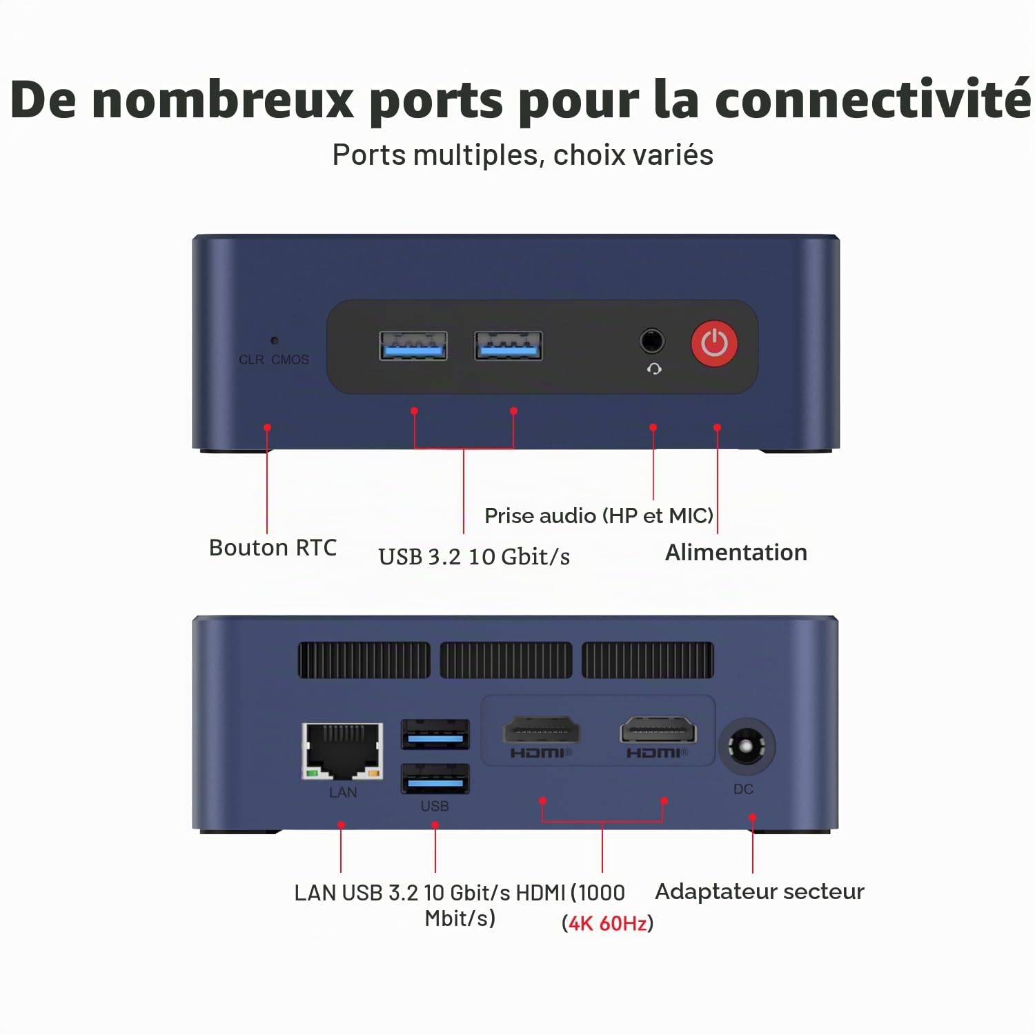 Beelink Mini PC SER3 Mini Ordinateur avec AMD Ryzen 3 3200U (2C/4T, jusqu'à 3,5 GHz), 8 Go So-DIMM DDR4 + 256 Go M.2 PCIe3.0x4 SSD, 4K HD/BT 5.0/Wi-FI 5/1000Mbps LAN/Dual HDMI/Dual écrans