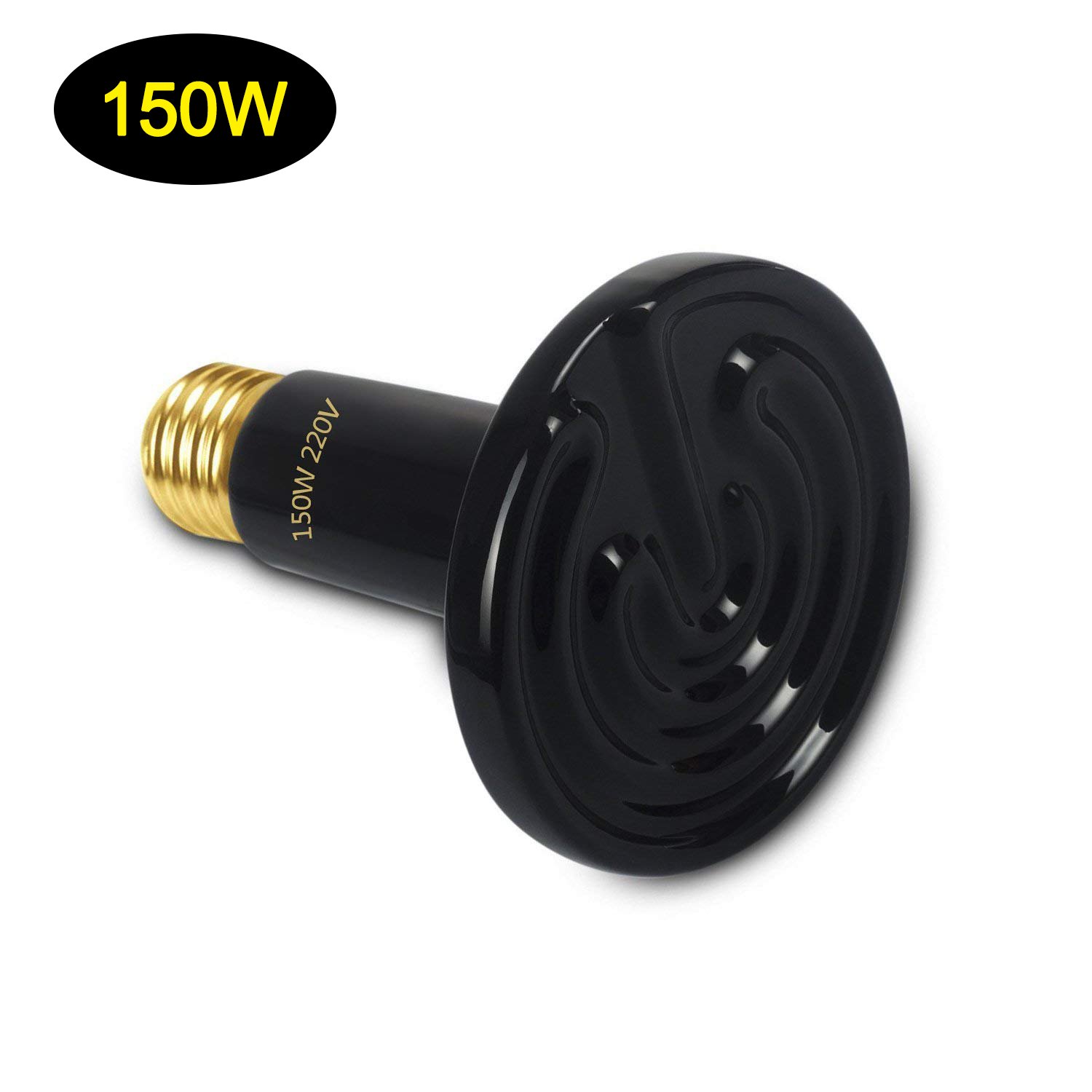 TAMAYKIM 150W Infrared Terrarium Heat Lamp Ceramic Heater Pet Reptile Bulb for Tortoise/Lizard/Snake/Spider/Chicken Cooper E27 AC220V Black 1 Pack
