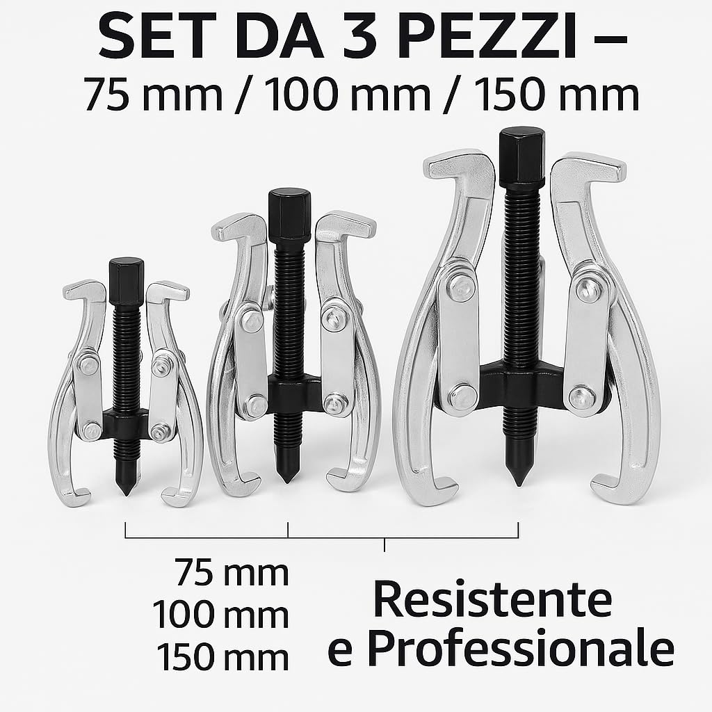 Set Estrattore a 3 Ganasce 3pcs (75mm, 100mm, 150mm) – Estrattore per Ingranaggi e Cuscinetti in Acciaio CR-V – Attrezzo Professionale per Meccanica e Officina