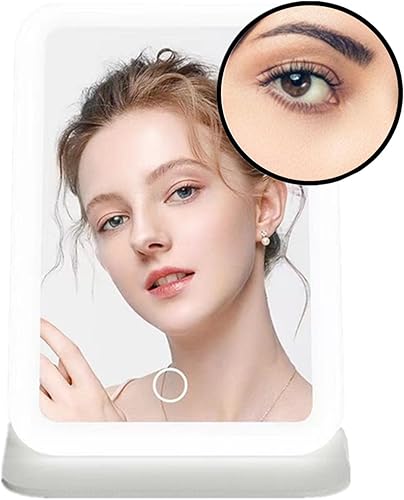 Espejo de maquillaje de viaje con luces, espejo de tocador con luces, iluminación regulable de 3 colores, pantalla táctil portátil, espejo de