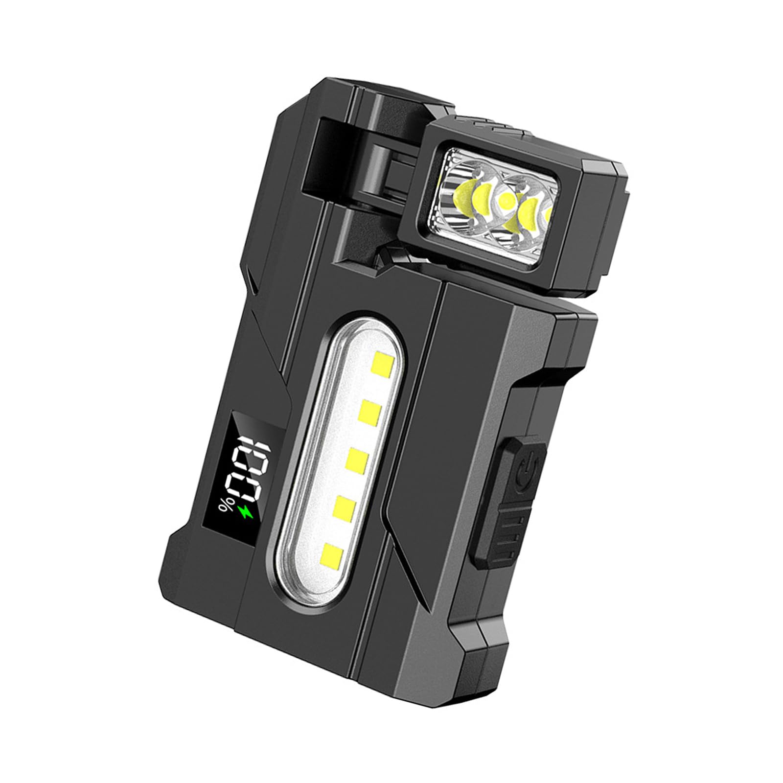Rechargeable Flashlight Warning Light Rotatable Head High Brightness LED Work Light with Battery Display Rotating LED Work