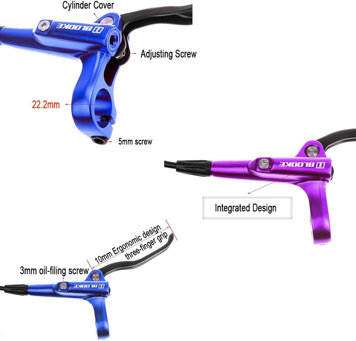 FukkeR Mountain Bikes Hydraulic Disc Brake Set Right Rear 1400mm for BMX XC E-Bikes Mountain Bikes Disc Brakes Aluminum Alloy with Caliper PM/is Adapter Fit160mm Rotors