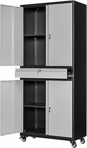 Miniatura 67 de Armario de almacenamiento de metal, gabinetes de garaje de 2 puertas, caninete de herramientas de utilidad de acero, caninetes de bloqueo corto con