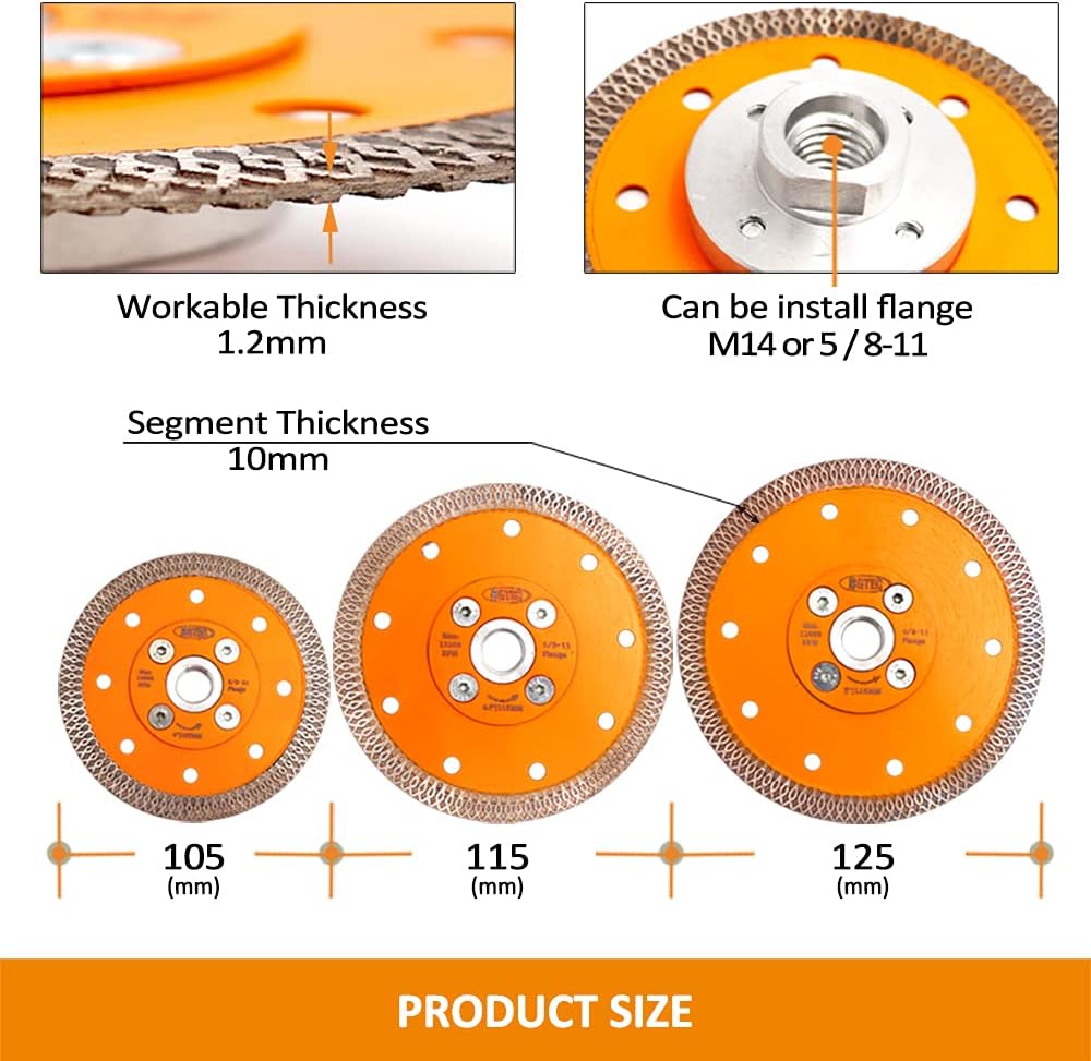 BGTEC Diamond Porcelain Saw Blades,5pcs 5 Inch X Mesh Turbo Tiles Blades with Arbor 5/8”-11 Flange for Porcelain Tile Granite Marbles Cutting Disc