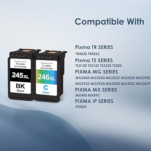 Miniatura 2 de PG-245XL CL-246XL Cartuchos de tinta de color negro de repuesto para Canon 245XL 246XL Paquete combinado para impresora PIXMA TS3322 TR4522 MG2522