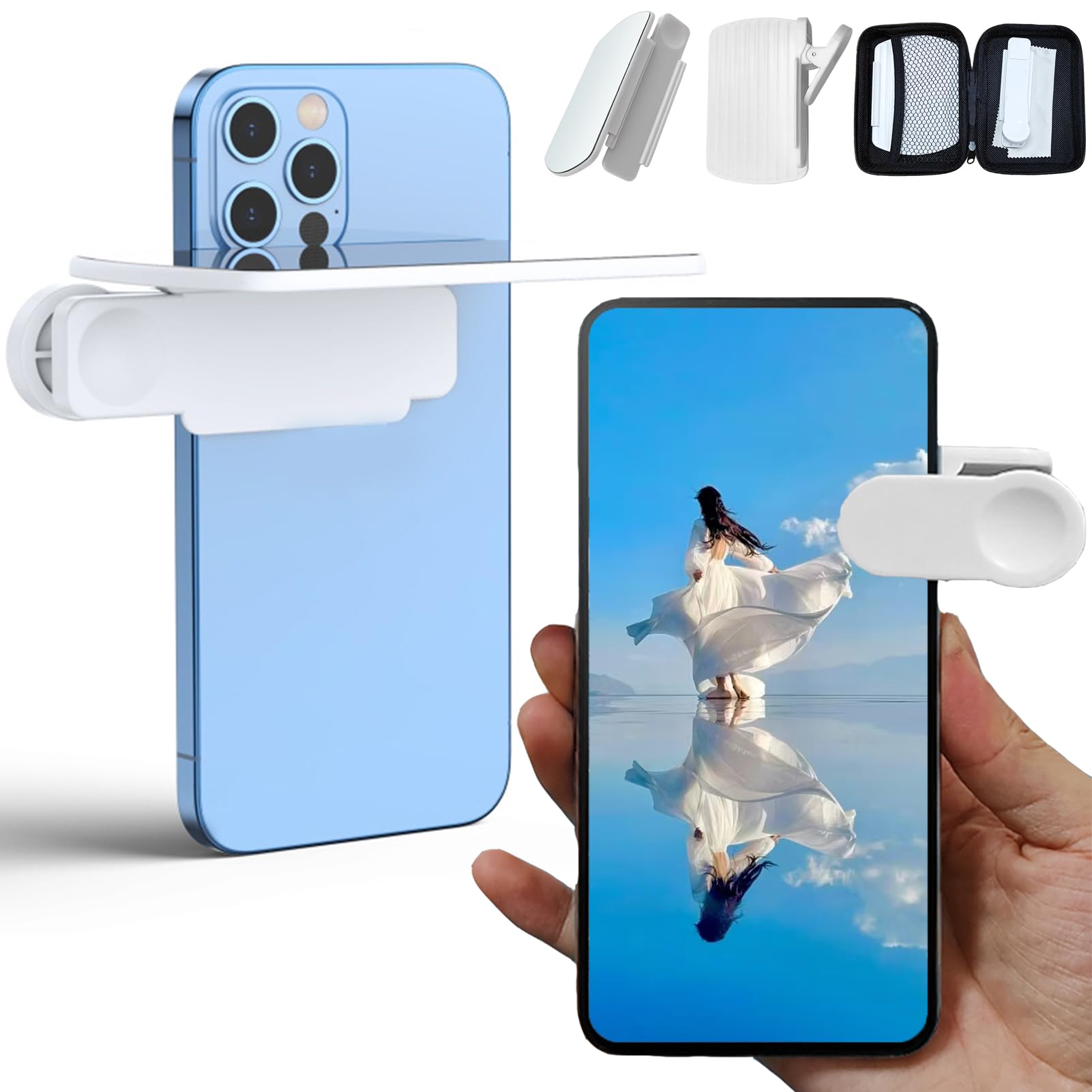 WOWNOVA Clip Reflection Mirror for Phone Back Camera, Shoot The Sky Lake Water Portrait Reflection, Smartphone Camera Mirror Reflection Clip Kit,