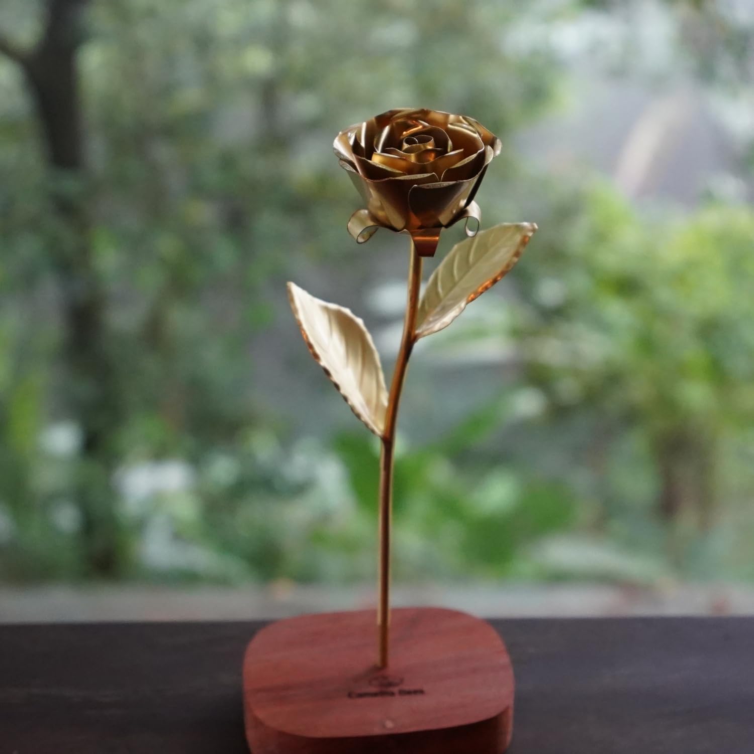 Amazon.com: Camellia Bees Bronze Rose with Wooden Base, Handmade