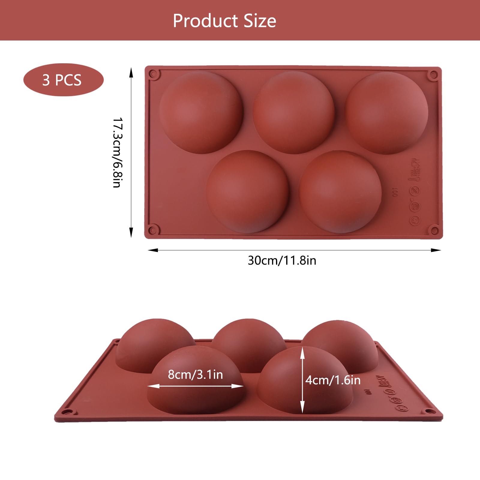 Selecto Bake Mini 7-Cavity Halfbolvormige Siliconen Vorm voor Voetbal en Basketbal, Bakvorm voor het Maken van Chocolade, Cake, Gelei, Koepelmousse
