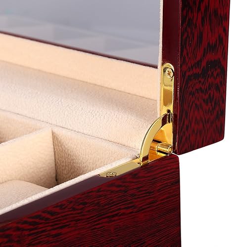Miniatura 6 de Uten Caja de reloj, caja de reloj de 6 ranuras, soporte para reloj con tapa de vidrio, caja de reloj de madera con almohada de reloj extraíble,