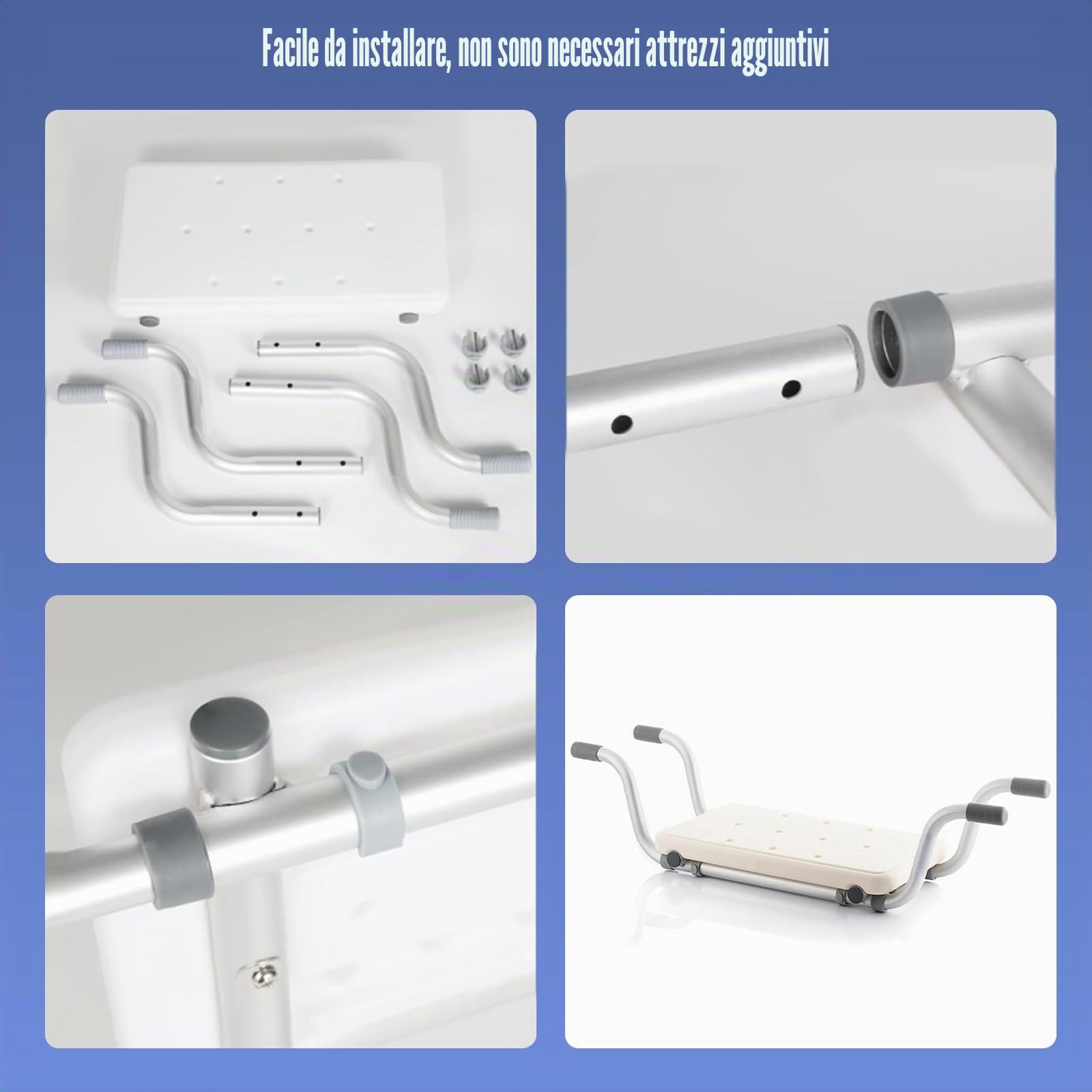 Sedile Per Vasca Da Bagno Regolabile Per Anziani Antiscivolo Con Larghezze Regolabili Per Donne Incinte Bambini Materiale Alluminio Colore Bianco Modello HGAA067-A0E1