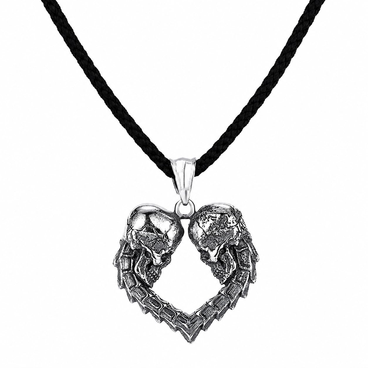 Gothic Double Devil Skull Heart Punk Retro Personality Couple Jewelry Gift Creative Gift Silver Stainless Steel, Cotton Dori Pendant Necklace Chain for Men and Women SPn2024241-image-5