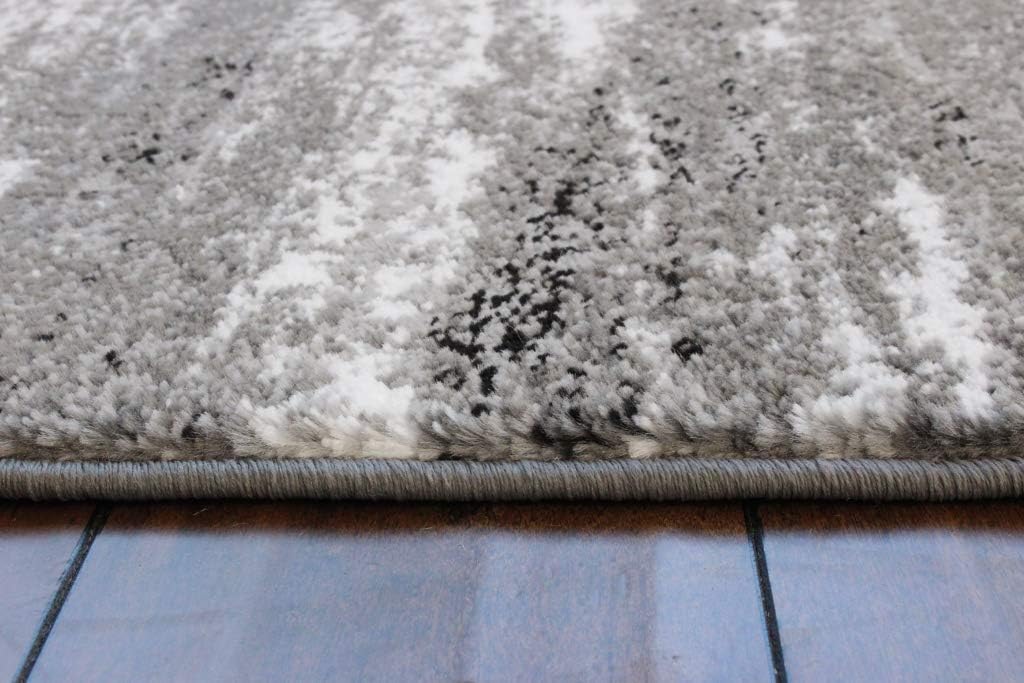 Masada Rugs, Stephanie Collection Area Rug Modern Contemporary Design 1102 Grey White Black (2 Feet 4 Inch X 11 Feet) Long Runner