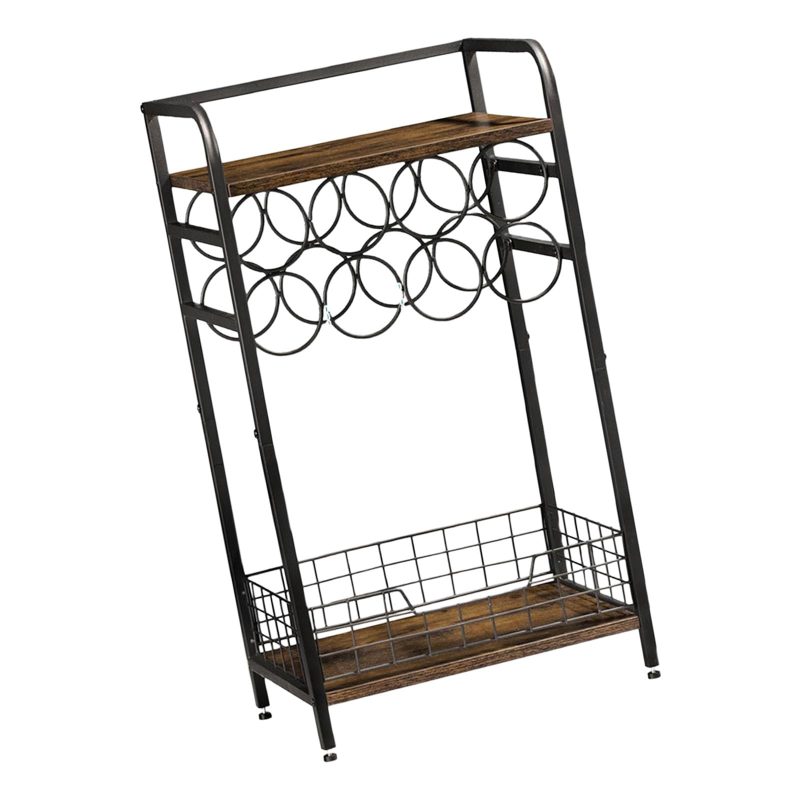 Space Saving Metal Vertical Corner Rack for Home Storage Rustproof Liquor Stand with Wine Bottle Shelf Rustproof Space Saving Metal Vertical Corner Rack for Home Wine Storage with Wood Top
