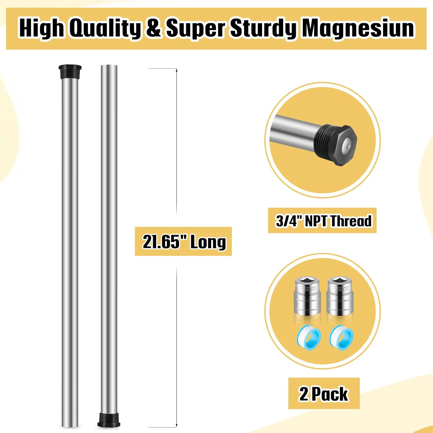 Blulu 2 Pack Water Heater Anode Rod 21.65 Inch for Hot Water Heater Compatible with Rheemm a. O. Smithh Giantt, Reliancee Richmondd, Hex Head 3/4" Npt Corroation Protection for RV Home Tank