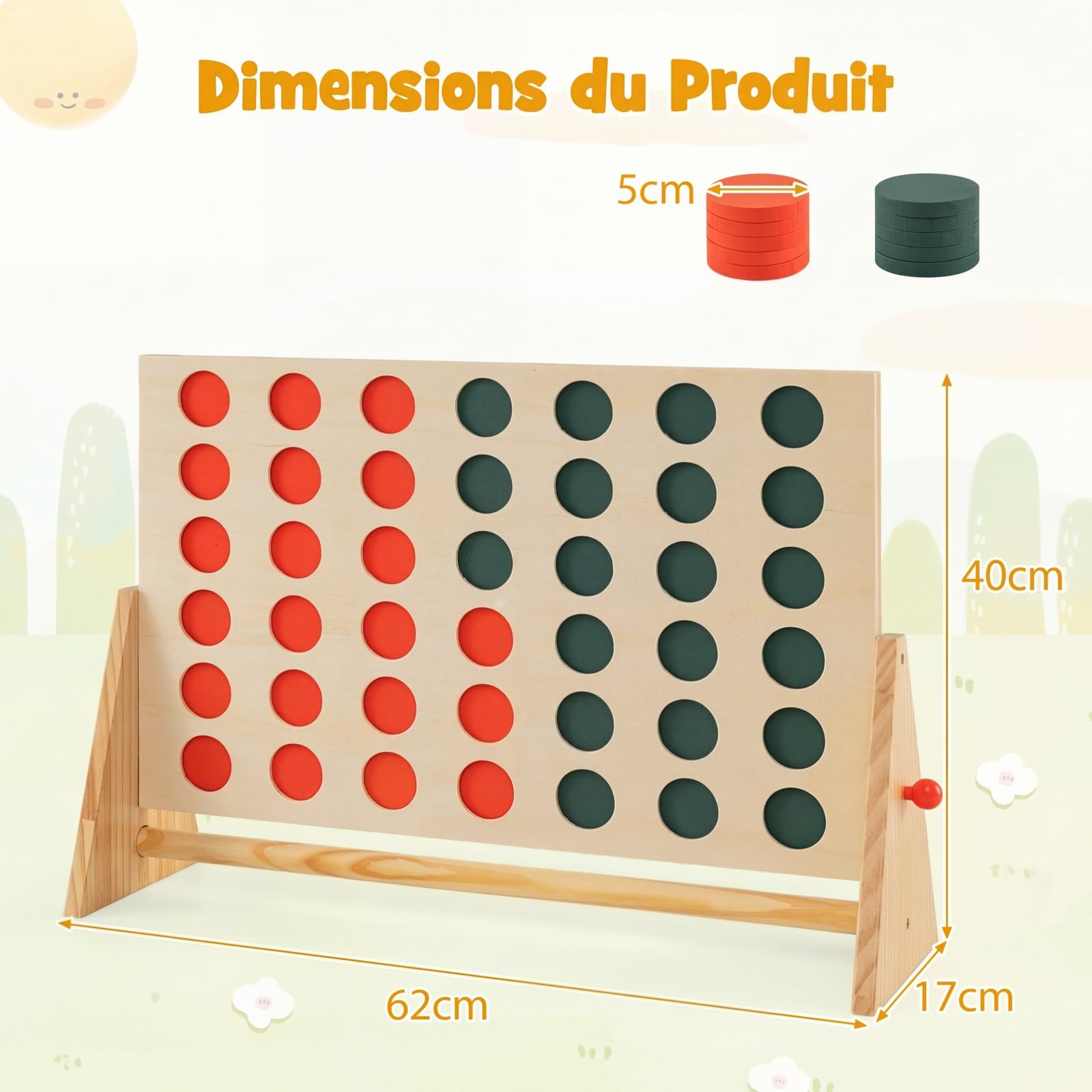 COSTWAY Jeux Puissance 4 Géant Enfant avec 42 Jetons, Jeu de Société en Bois de Pin, Jeu d'Adresse Intérieur Extérieur pour Enfants Adultes pour Jardin Salon Fête