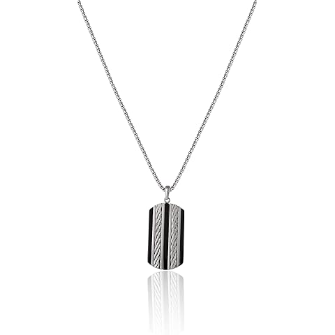 Lucky Brand Men’s Stainless Steel Dog Tag Necklace - Two-Tone Black & Silver Pendant with 316L Steel Chain