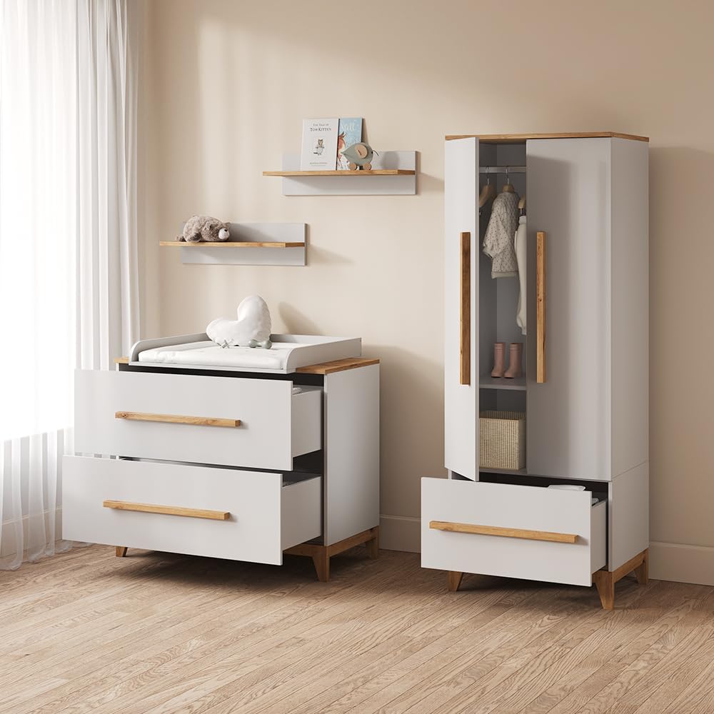 Livinity Guardaroba per bambini Mailo, Bianco/Artisan, 70 x 186.8 cm con 4 cassettiper un deposito elegante con tanto spazio