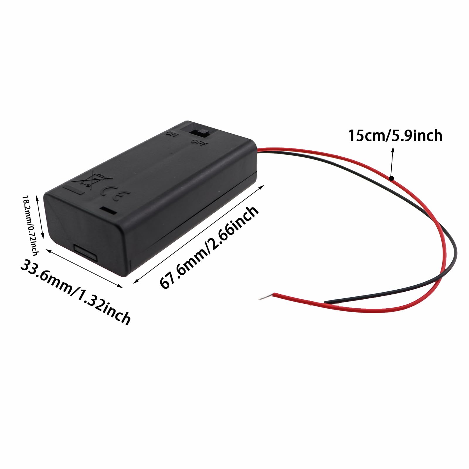 KKUANG 3PCS Black 2 AA Battery Pack with Cover and Switch 3V Plastic Housing Electronics Battery Holder
