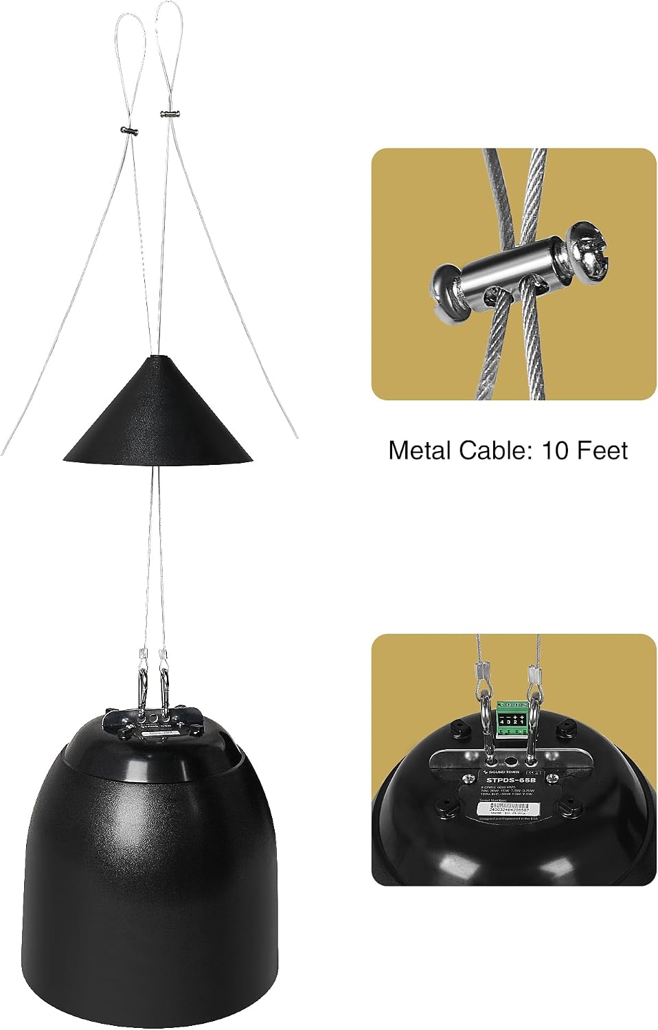 Sound Town 6.5" Weather-Resistant Pendant Speaker, 70V/100V/8-Ohm, Indoor/Outdoor Commercial Speaker for Home and Commercial Installation, Black (STPDS-65B)