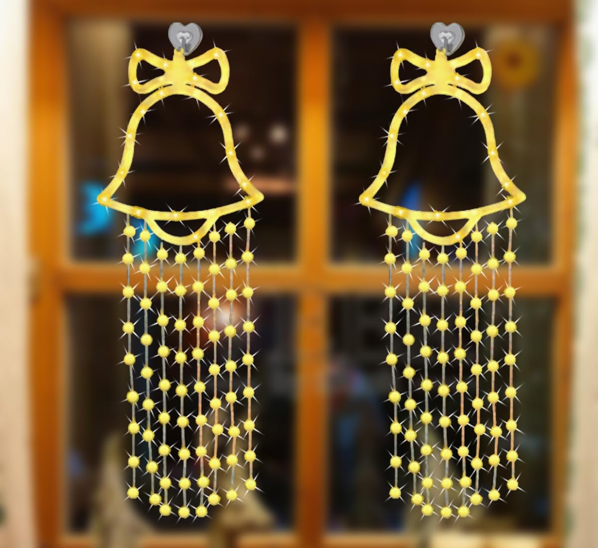 shsyue 2pcs Christmas Window Lights Indoor,Christmas Tree Decorations Light, Warmwhite Curtain Light 100 LED Lighting Beads