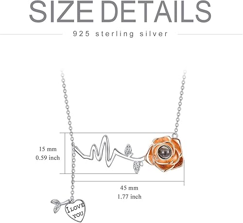 Miniatura 6 de Collar con colgante de plata de ley 925, I Love You en 100 idiomas, collar I Love You Forever, corazón infinito, girasol para mamá, collar con dije