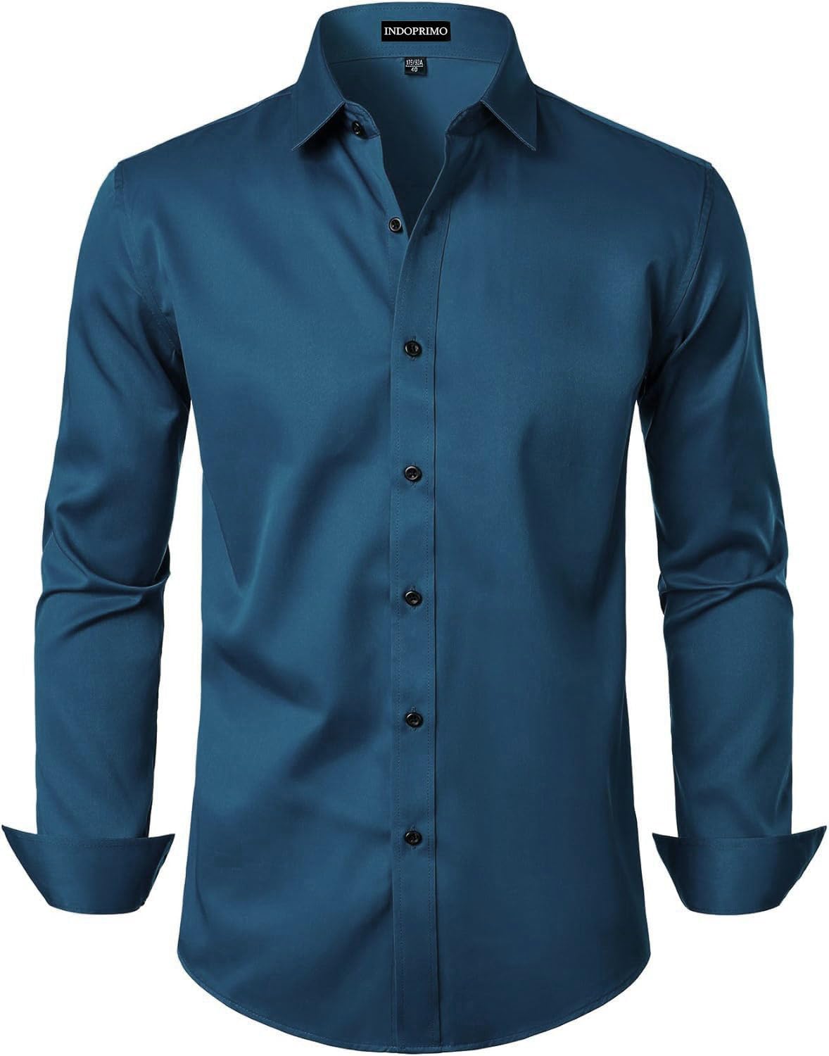 IndoPrimoMen's Classic fit Plain Satin Casual Shirt for Men Full Sleeve