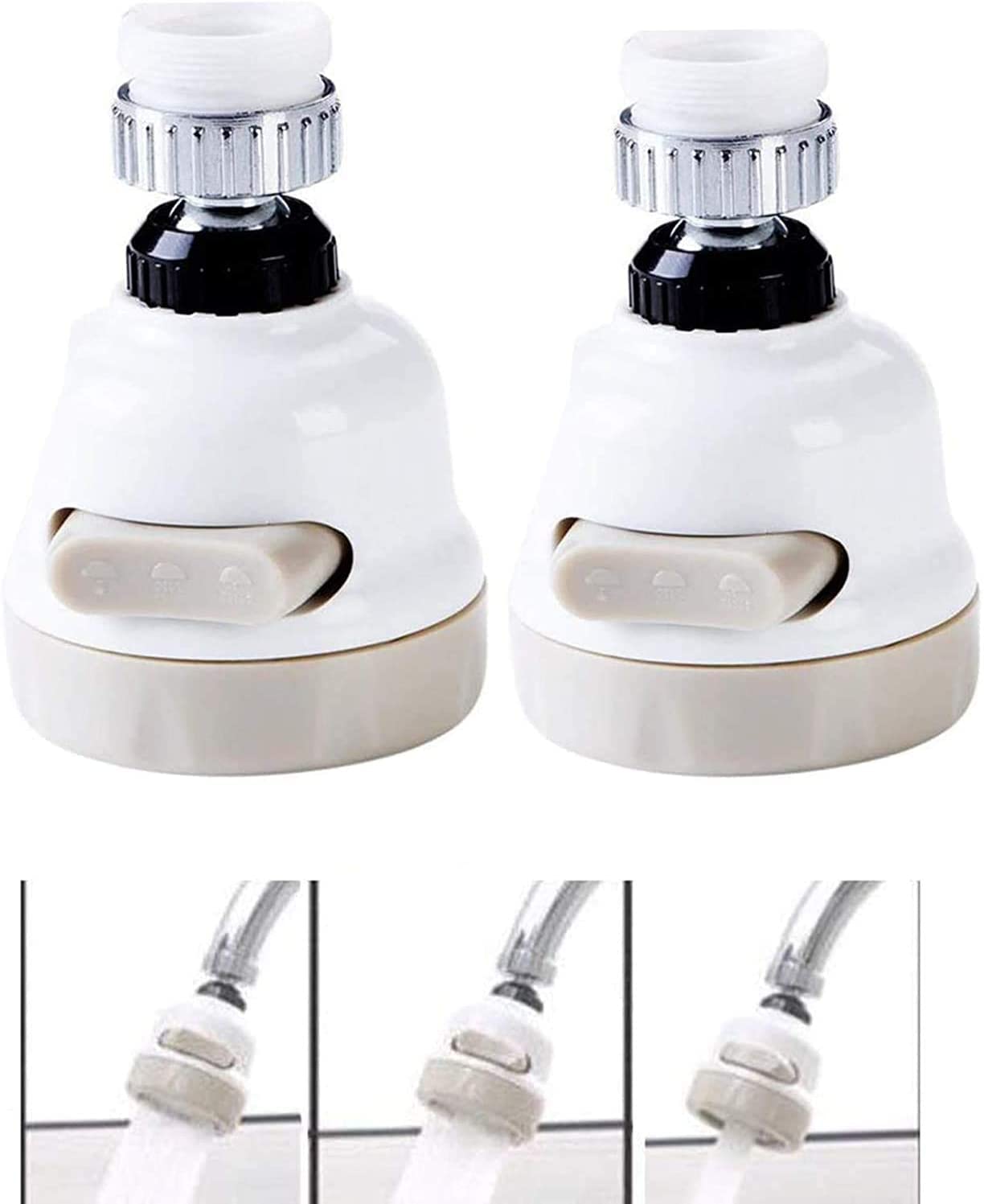 Nature Dream Adjustable 360° Rotatable Water Saving Tap Water Regulator Filter Sprayer Home Kitchen Faucet Accessory,Anti-Splash Tap Aerator Faucet Nozzle with 3 Modes Adjustment (2, White)