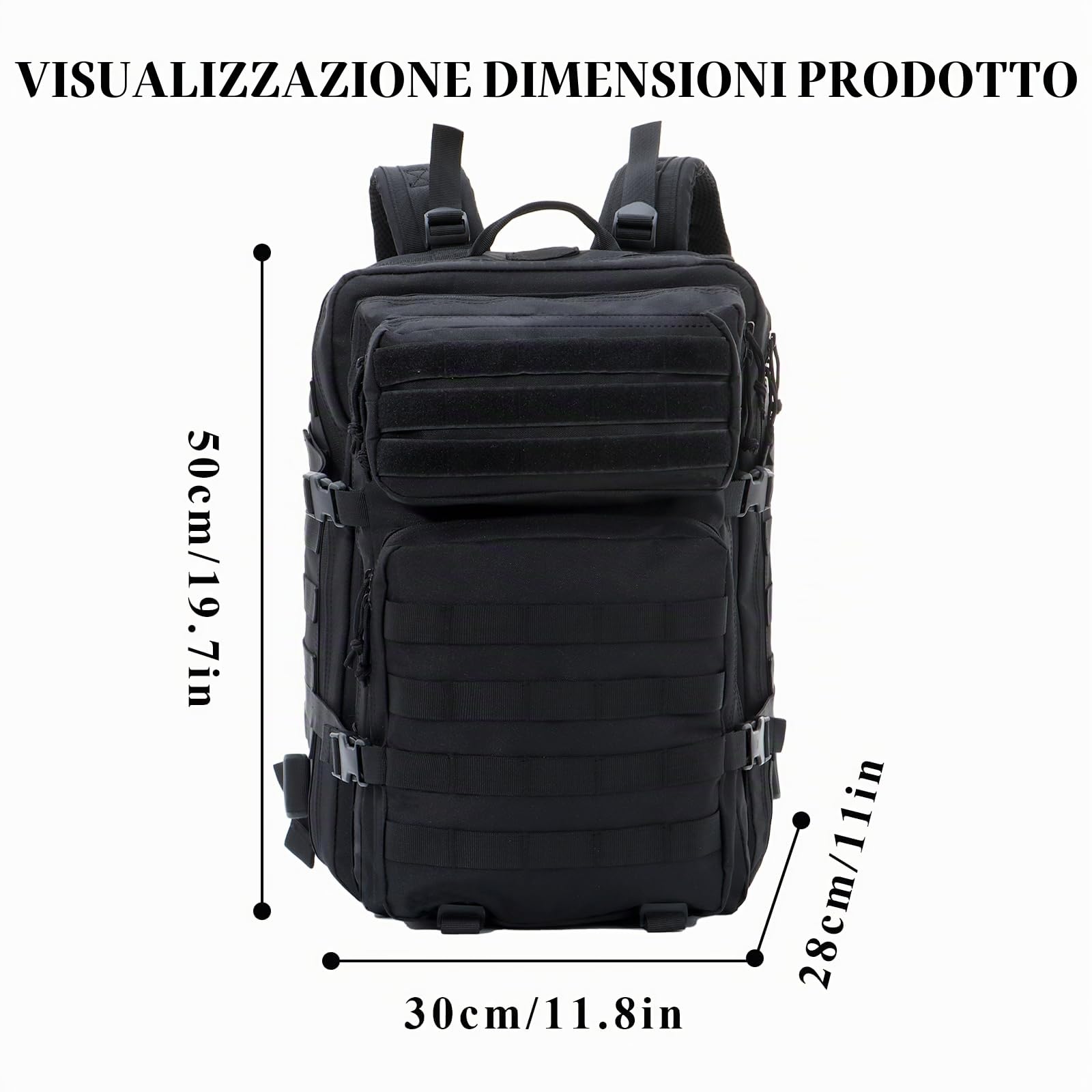 BWBIKE 40L Zaini Tattici Militari Zaino da Escursionismo all'aperto Impermeabile Camo Daypack Durable Molle Army 3 Giorni Assault Pack Spazioso Zaino da Trekking,Nero