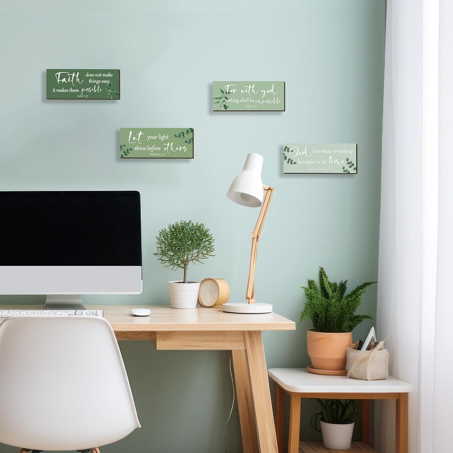 4 Pieces Christian Bible Verses Wall Decor Wooden Religious Art Green Sage Bathroom Decor Religious Gifts for Women Office Home Bedroom Bathroom Living Room(Green 10x4 Inches) image 3
