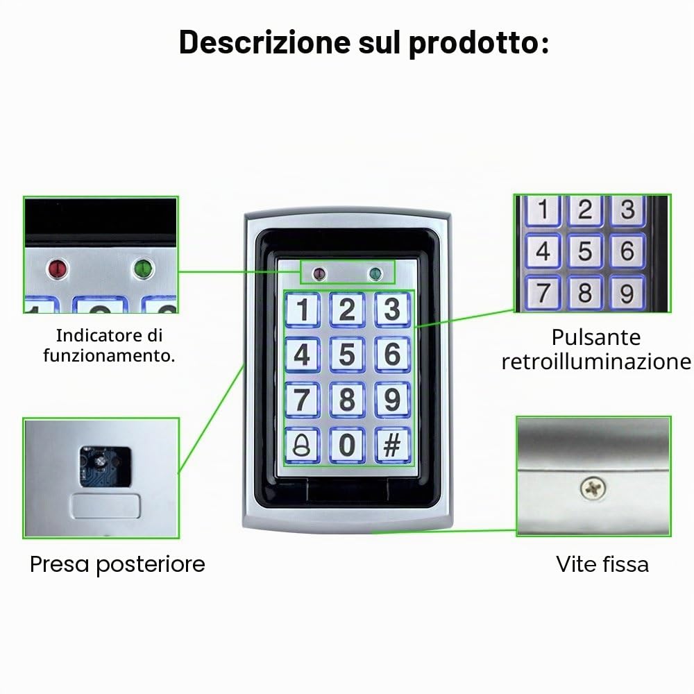 LIBO Controller Tastiera di Controllo Accessi per Sistema di Ingresso Porta Singola, Compreso 10pcs 125KHz RFID Portachiavi con Copertura Antipioggia