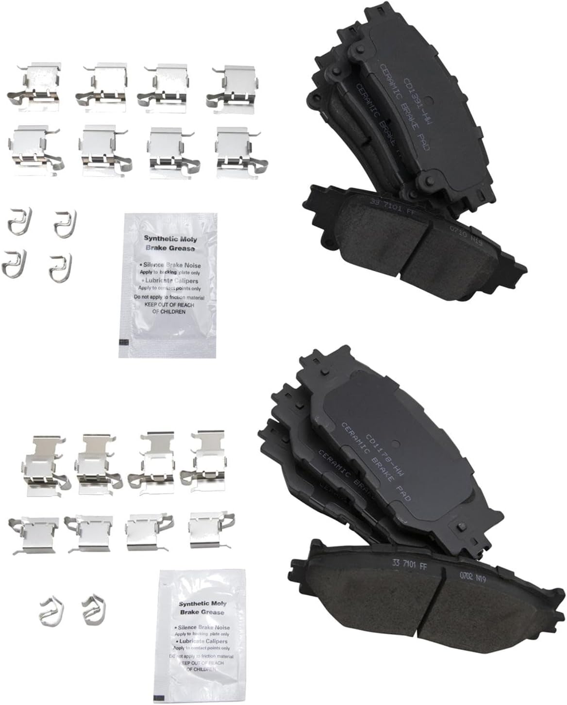 Front and Rear Brake Pad Set Ceramic Hardware Compatible with 2014-2015 Lexus IS250