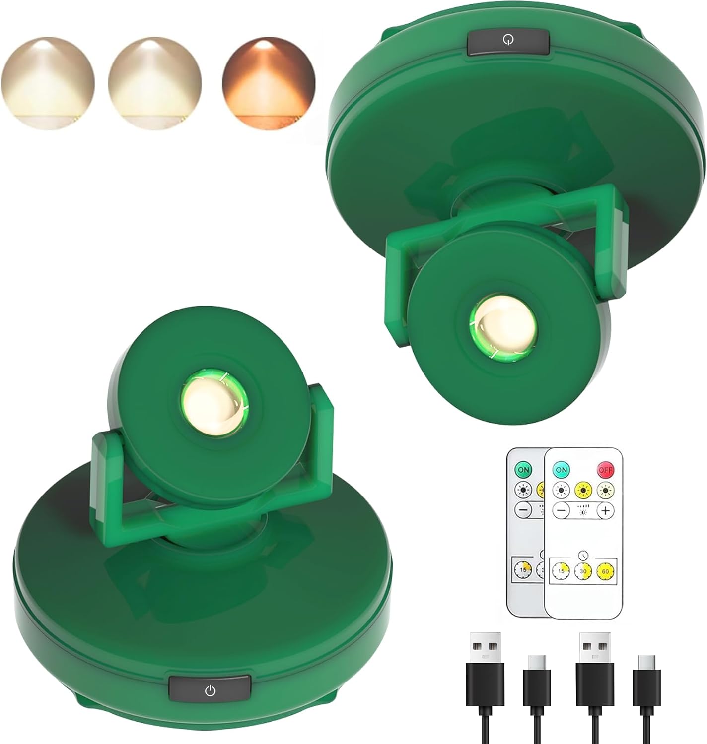 Wireless LED Spotlight 2 Pack, Rechargeable Uplights Battery Powered Picture Lights with Remote, Stick Spot Lights Puck Light with Timer Dimmable for Wall Display Dartboard Painting Accent Closet