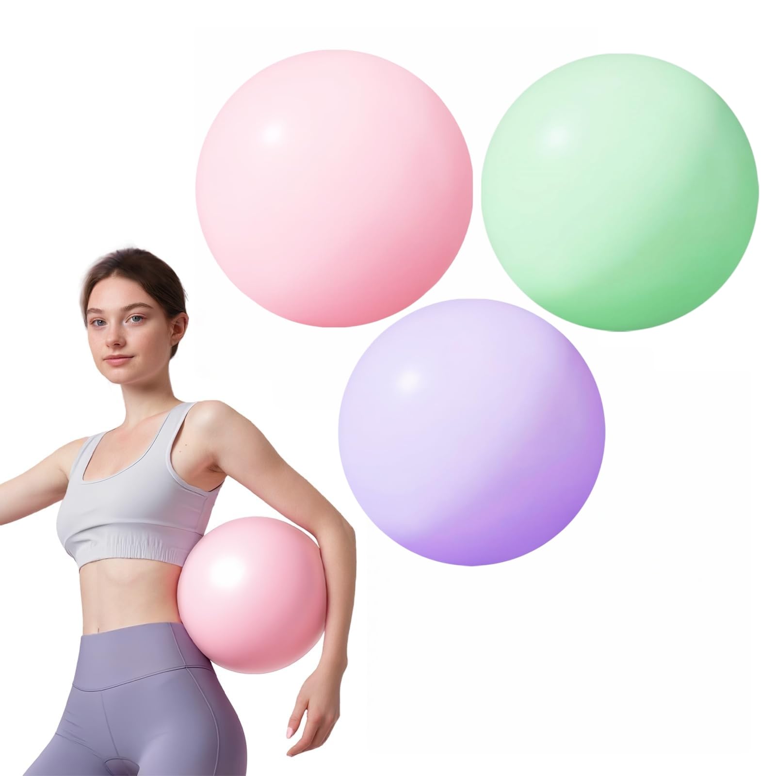 flintronic 3PCS Mini Pilates Ball, Small Anti Burst Exercise Ball for Yoga, Pilates, Balance, Physical Therapy, Stretching and Core Fitness - Includes Stability Ball Workout Guide
