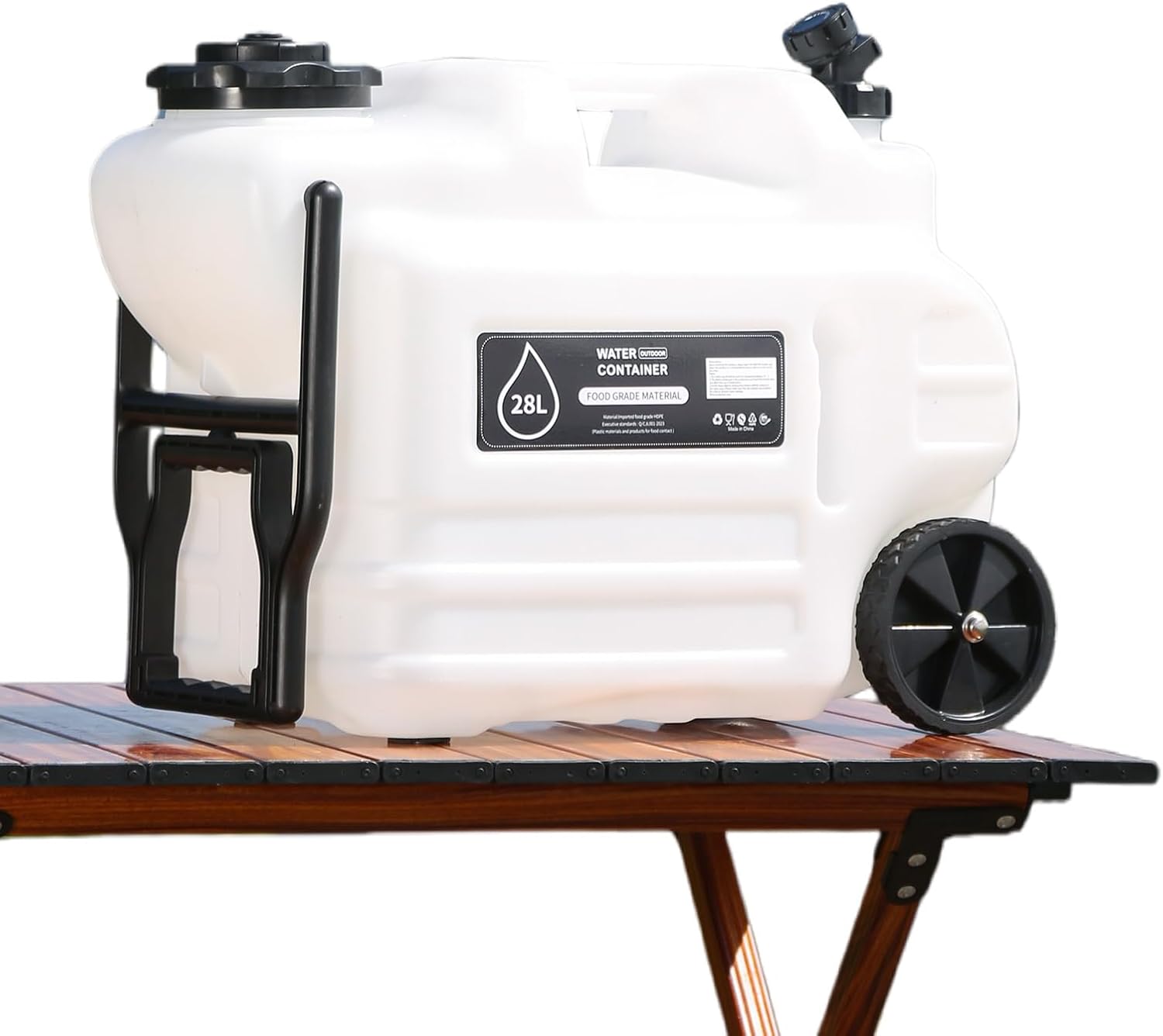 7.4 Gallon (28L) Water Container with Spigot & Wheels - Heavy-Duty Portable Water Tank for Emergency Storage, Camping, Outdoor Hiking, Picnic & RV Supplies, Leakproof Multi-Function Water Jug