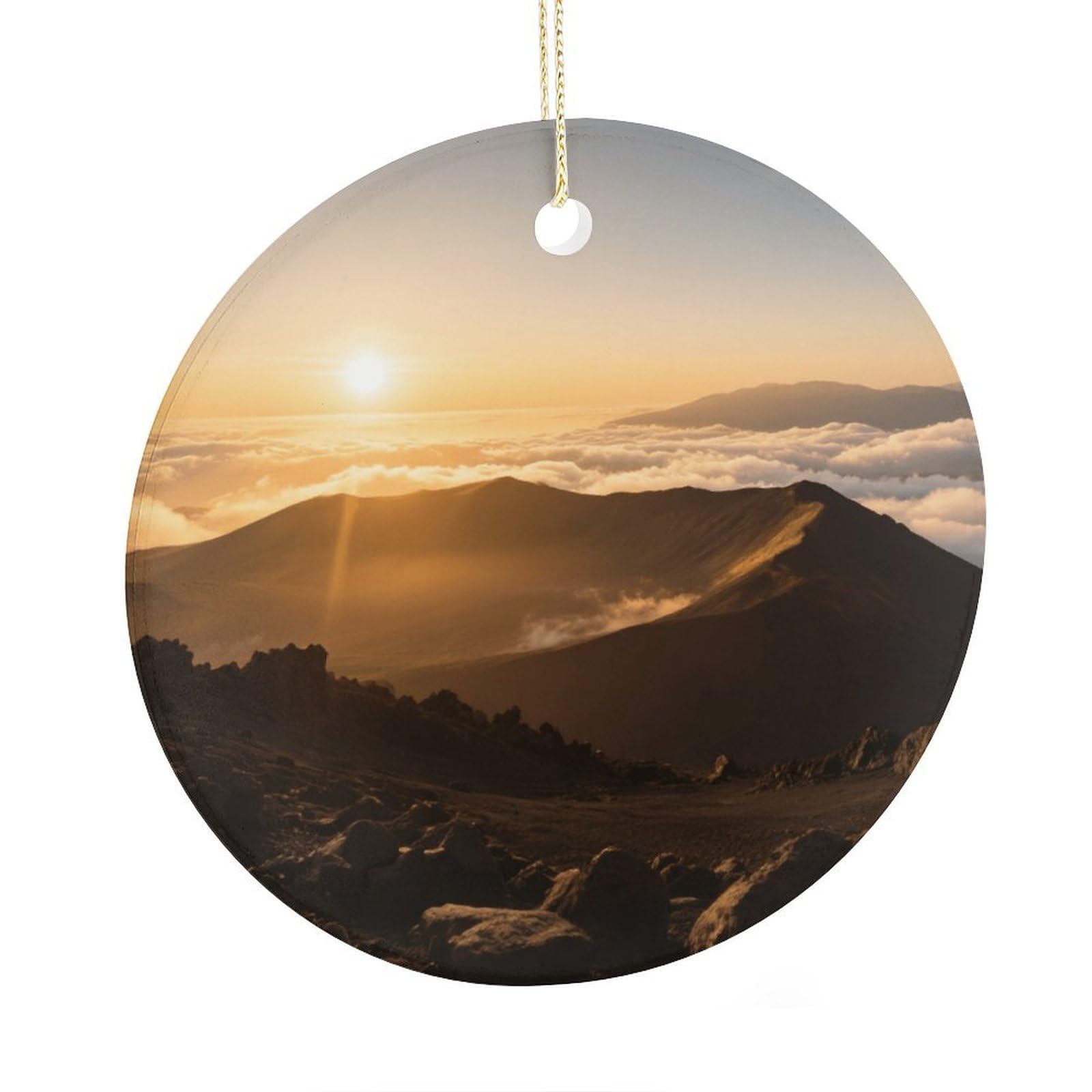 Fekiloot Style Haleakala Volcano Christmas Ornaments 2.9 Inch Round Ceramic Ornament Keepsake Thank You Gifts For Office, Room, Home - Holiday Present Ideas