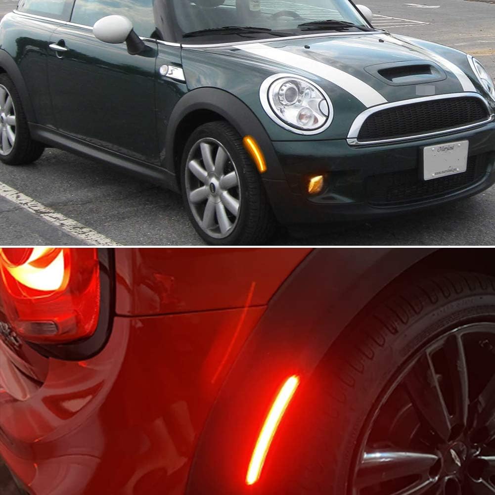 for 2002-2008 Gen1 MINI Cooper R50 R52 R53 Side Marker Light Smoked Lens Amber & Red Full LED Lamps