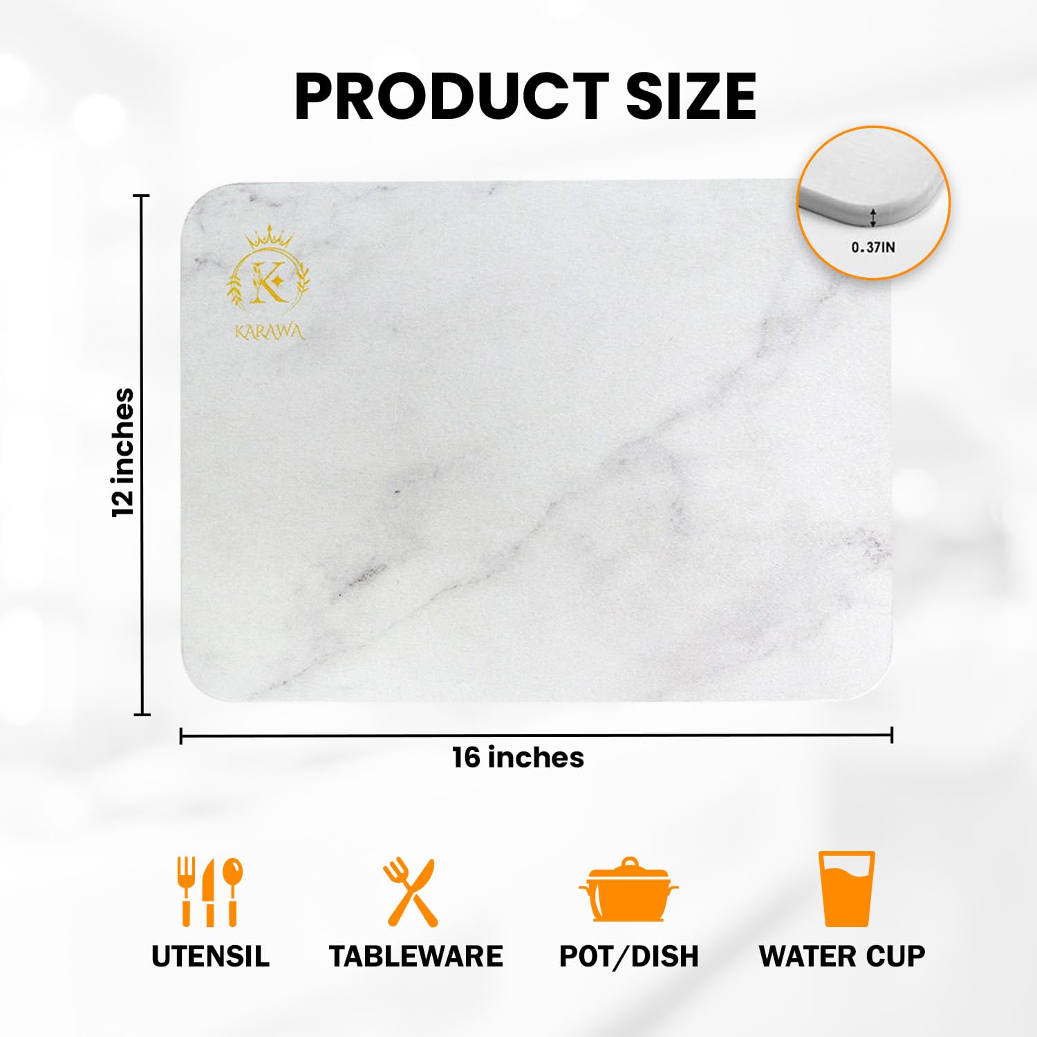 Karawa Stone Drying Mat for Kitchen Counter – Quick-Drying Stone Tray – Natural Diatomaceous Earth Stone Drying Tray – Multipurpose Dish Drying Stone for Kitchen, Bathroom, Table Mat