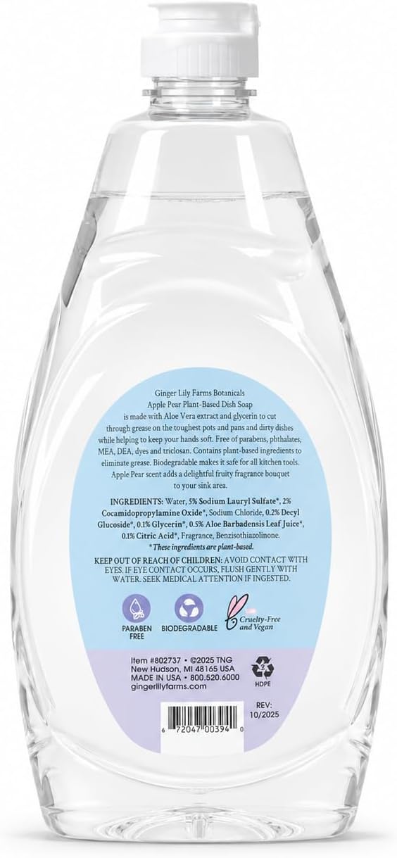 Ginger Lily Farms Botanicals Liquid Dish Soap, 24oz, Apple Pear image 2