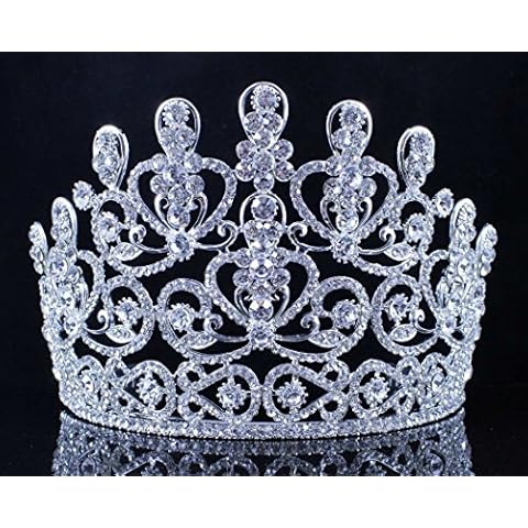 Janefashions Sensational Clear Austrian Crystal Rhinestone Large Tiara Crown With Hair Combs Bridal Wedding Birthday Party Prom Beauty Contest Pageant Gold Or Silver T11883 (Silver With Combs) Cover