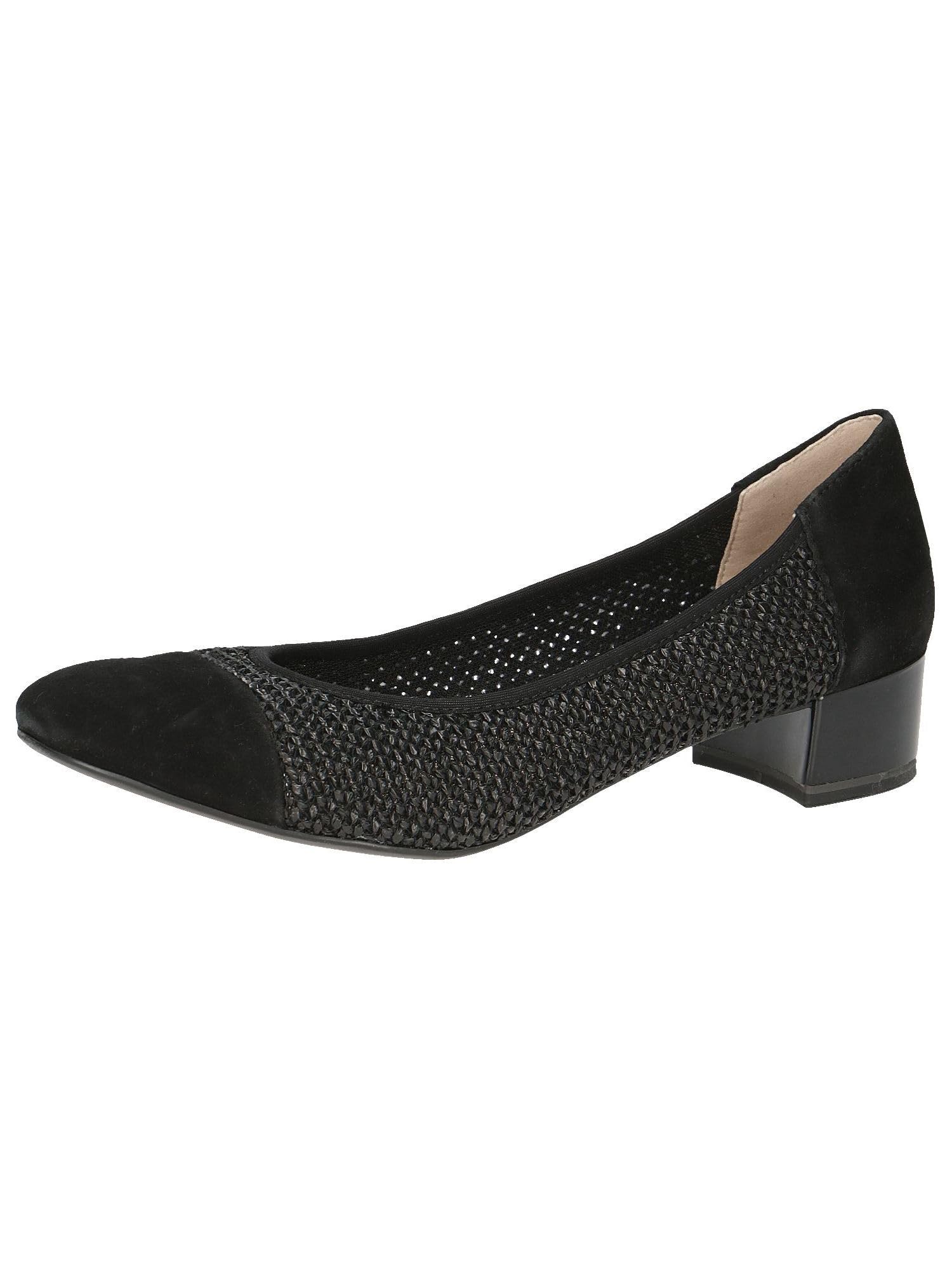 CAPRICE Women's Pumps Raffia with Block Heel, Black (Black Comb), 5 UK