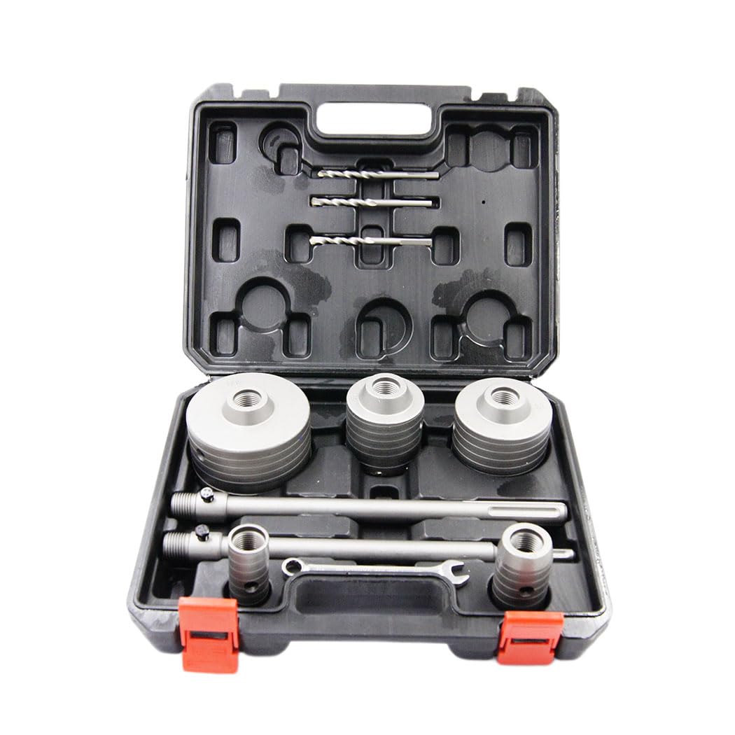 Concrete Drill kit 11PCS, LAIWEI Hole Cutter 30mm, 40mm, 68mm, 80mm, 100mm. with 3 SDS bits and 2 x 300mm adapters, Hexagonal Spanner
