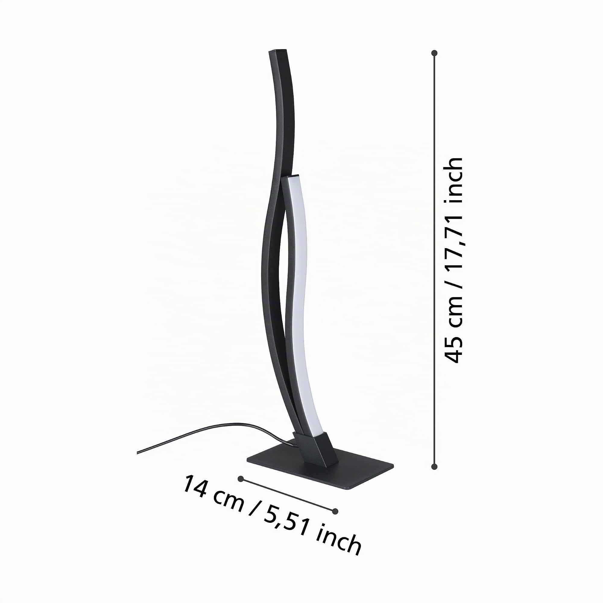 Eglo Grisolia Lámpara LED para mesita de noche, curvada, decoración | de habitación, dormitorio, salón, lámpara de metal y plástico en negro, blanco neutro, 45,5 cm